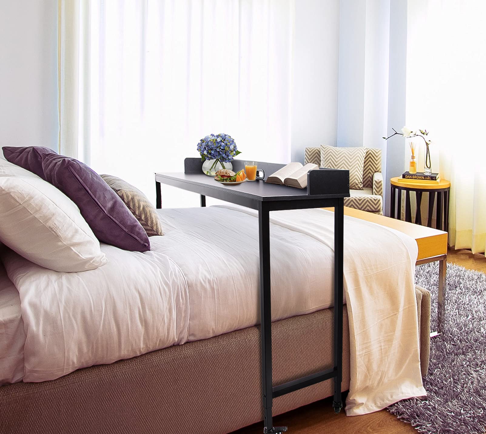 Stand Steady Joy Overbed Table for Twin Beds Height Adjustable Bed Desk with Locking Wheels