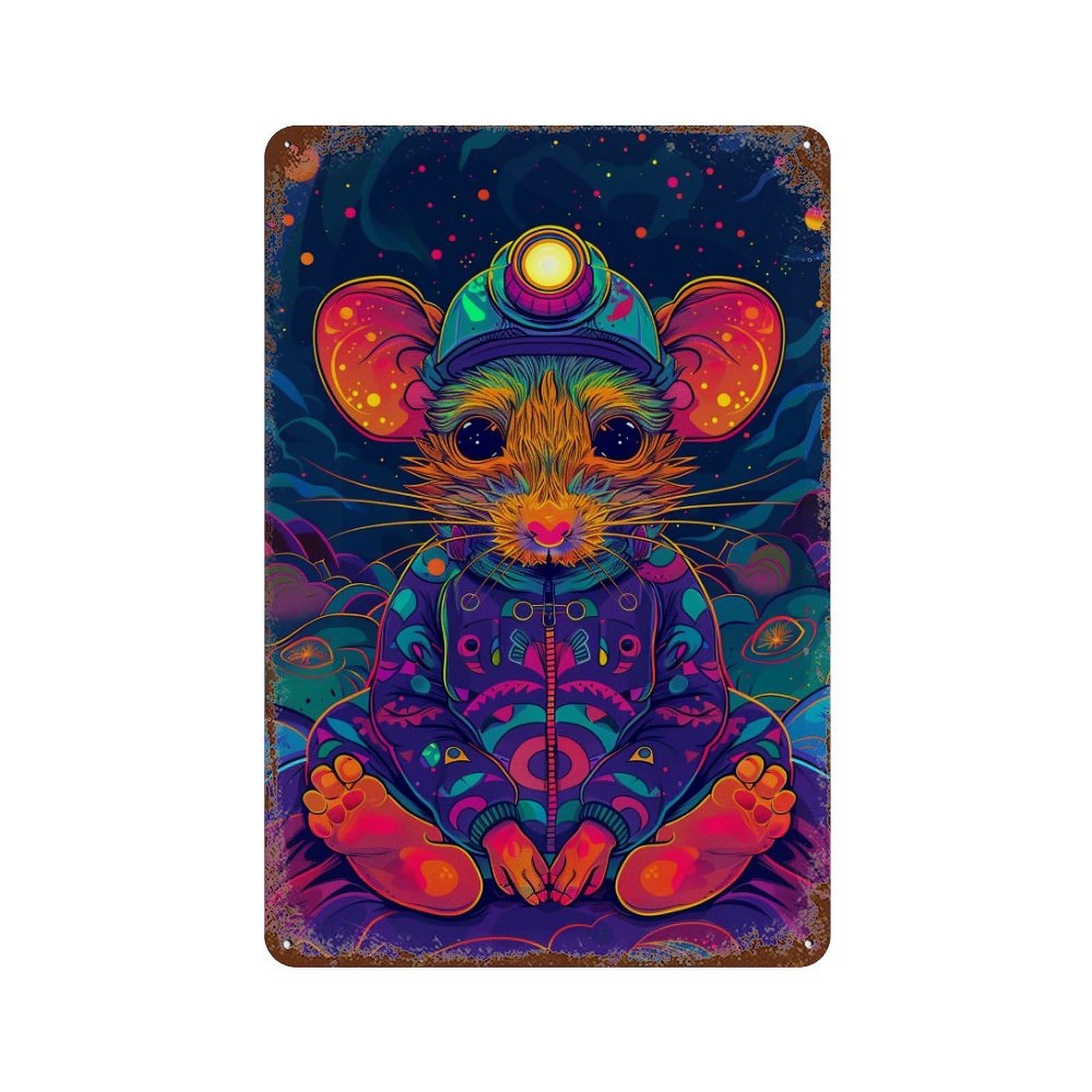 Psychedelic Mouse Art Print Retro Metal Sign 11.8"x7.9", for Bistro, Counter And Cafe Decor, Rustic Home Decor