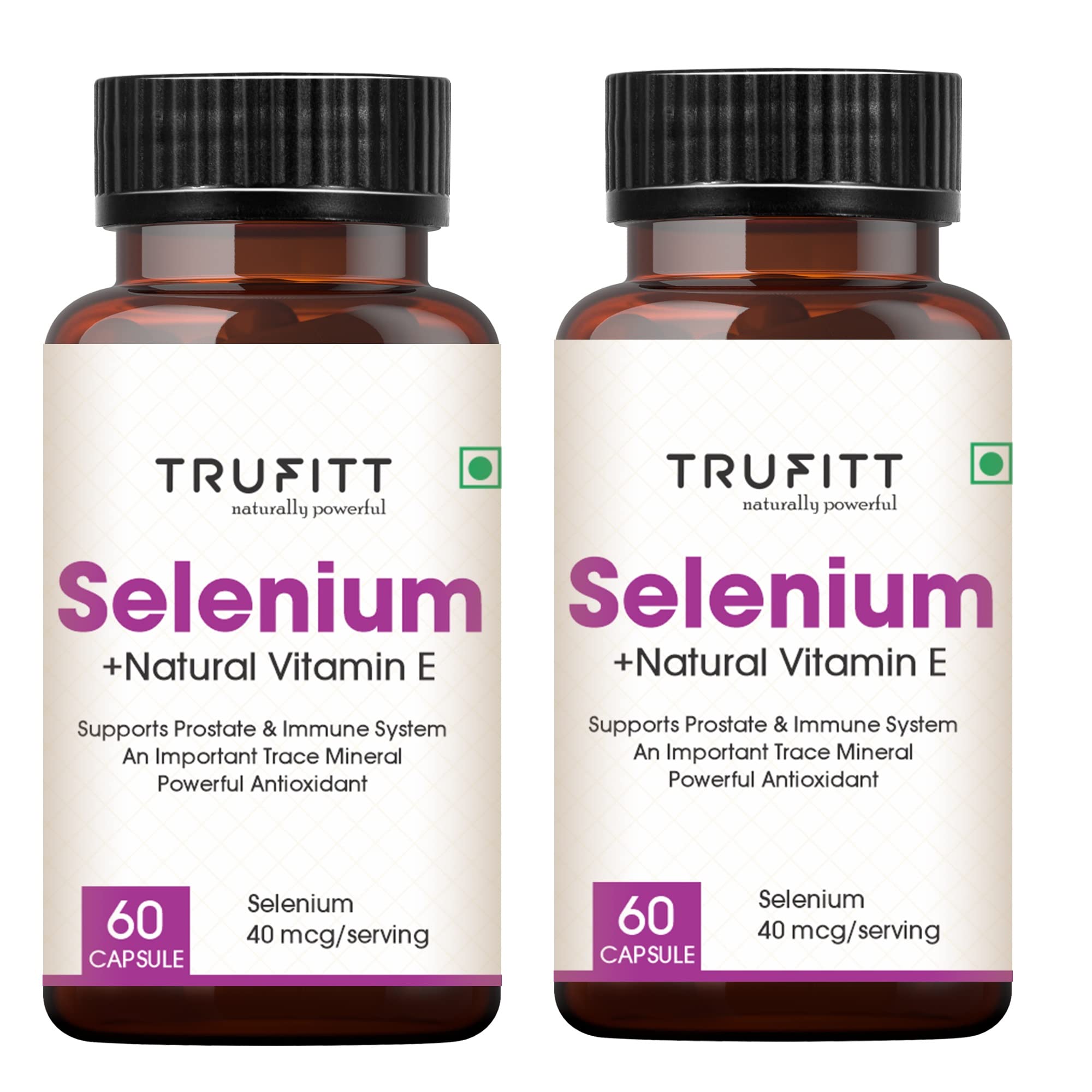 Trufitt Selenium Capsules 40mcg + Vitamin E 10mg, With Green Tea Extract- Optimal health, antioxidant supplement with superior absorption (120 Capsules)
