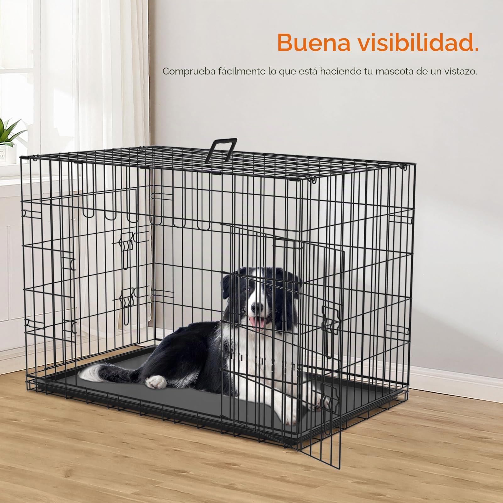 Nobleza Jaula para Perros Metálica, 91 x 57 x 63,5 cm, Transportín Plegable con Doble Puerta, Parque para Mascotas con Bandeja Extraíble y Asa de Transporte, Ideal para Entrenamiento y Viajes