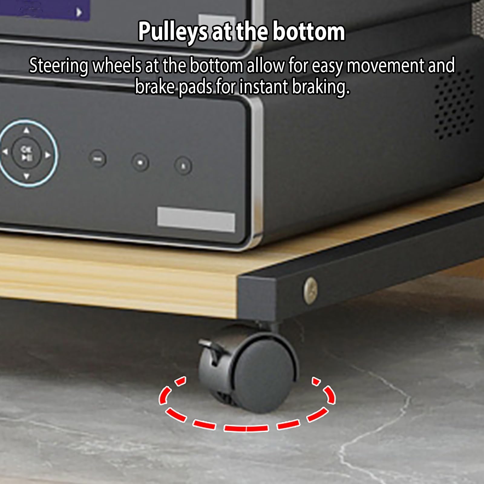 Soporte de 2 niveles para videojuegos con ruedas, estante independiente para TV, reproductor de DVD, CD, audio HiFi, almacenamiento móvil (B, 50 x 40 x 60 cm)