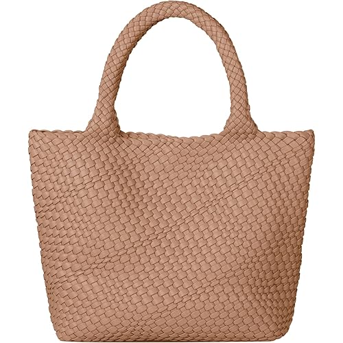 Woven Leather Shoulder Bag Slouchy Luxury Trendy Lightweight Large Purses Satchel Work and Beach Bags for Women