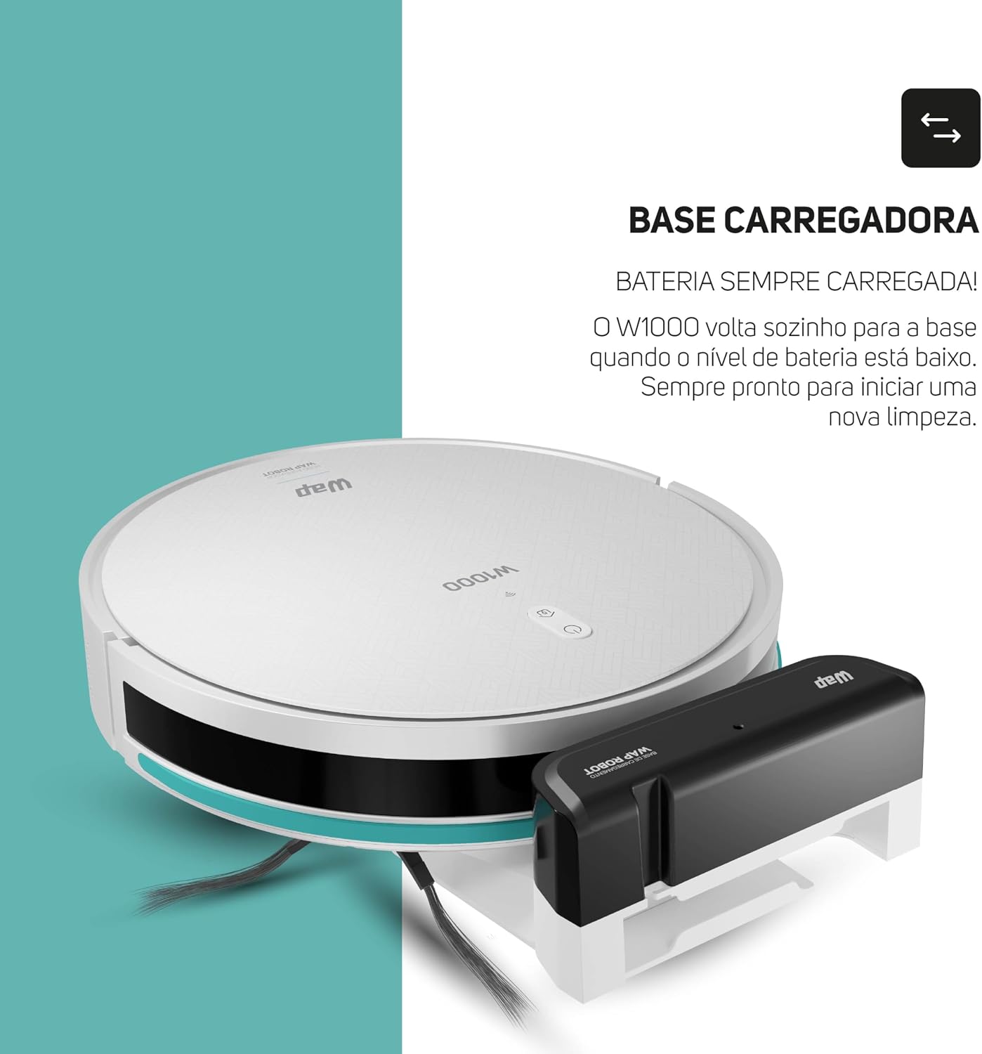 WAP Robô Aspirador de Pó ROBOT W1000 Mapeamento de Tempo Real GYRO, Base de Carregamento, Compatível com Alexa e Google WAP Robô Aspirador de Pó ROBOT W1000 Mapeamento de Tempo Real GYRO, Base de Carregamento, Compatível com Alexa e Google