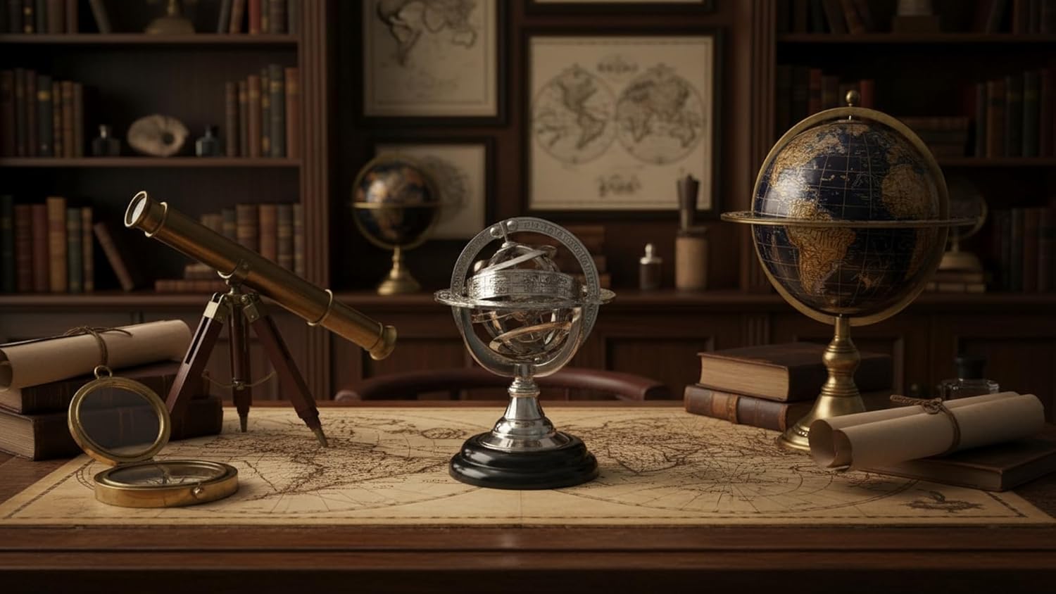 THOR INSTRUMENTS Brass Armillary Sphere Astrolabe On Black Wooden Base Nautical Gift Rustic Vintage Home Decor Gifts