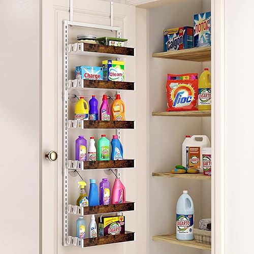 Miniatura 9 de bukfen Organizador de despensa sobre la puerta, cesta de madera ajustable de 6 niveles, organización y almacenamiento de puerta de despensa de