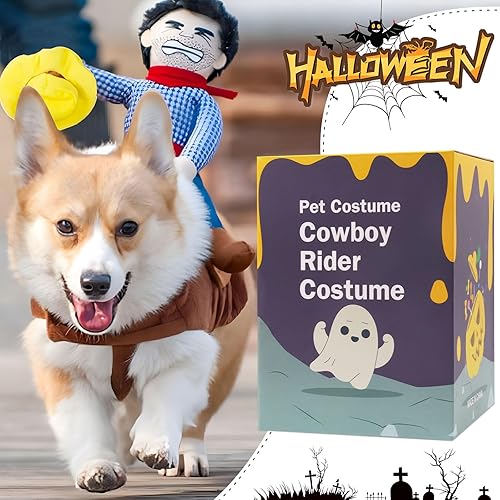 Miniatura 5 de NACOCO Disfraz con vaquero para perros, con muñeco de jinete con sombrero, disfraz de mascota para halloween
