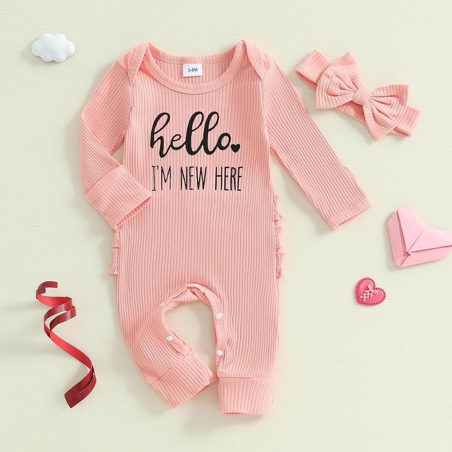 Newborn Baby Girl Winter Clothes Ruffle Ribbed Knit Romper One Piece Long Sleeve Jumpsuit Cute Coming Home Outfit - Image 3