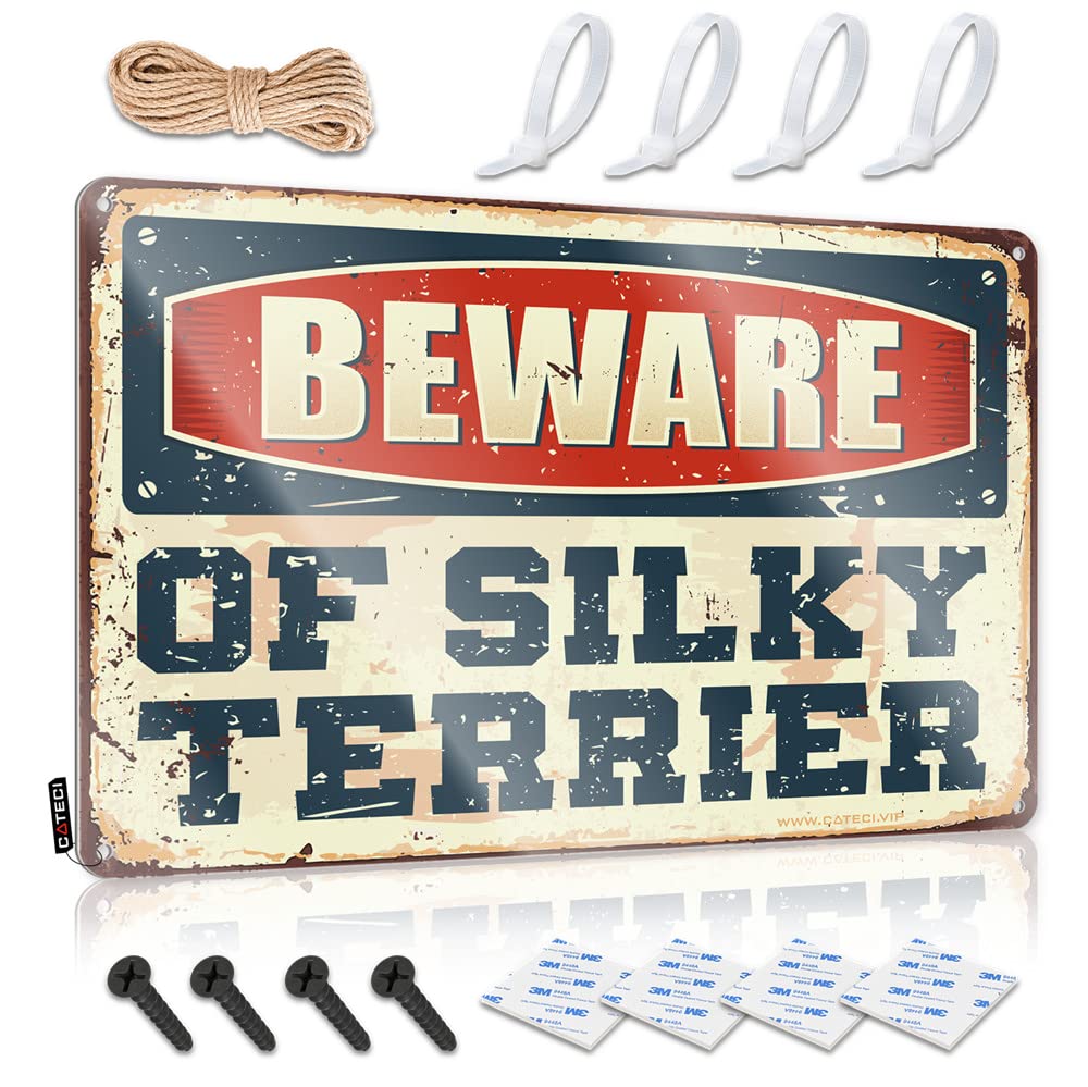 IBWNBBUSN Metal Man Cave Sign Beware Of Silky Terrier Sign Retro Signs Bar Signs For Home Decor(30X40CM)