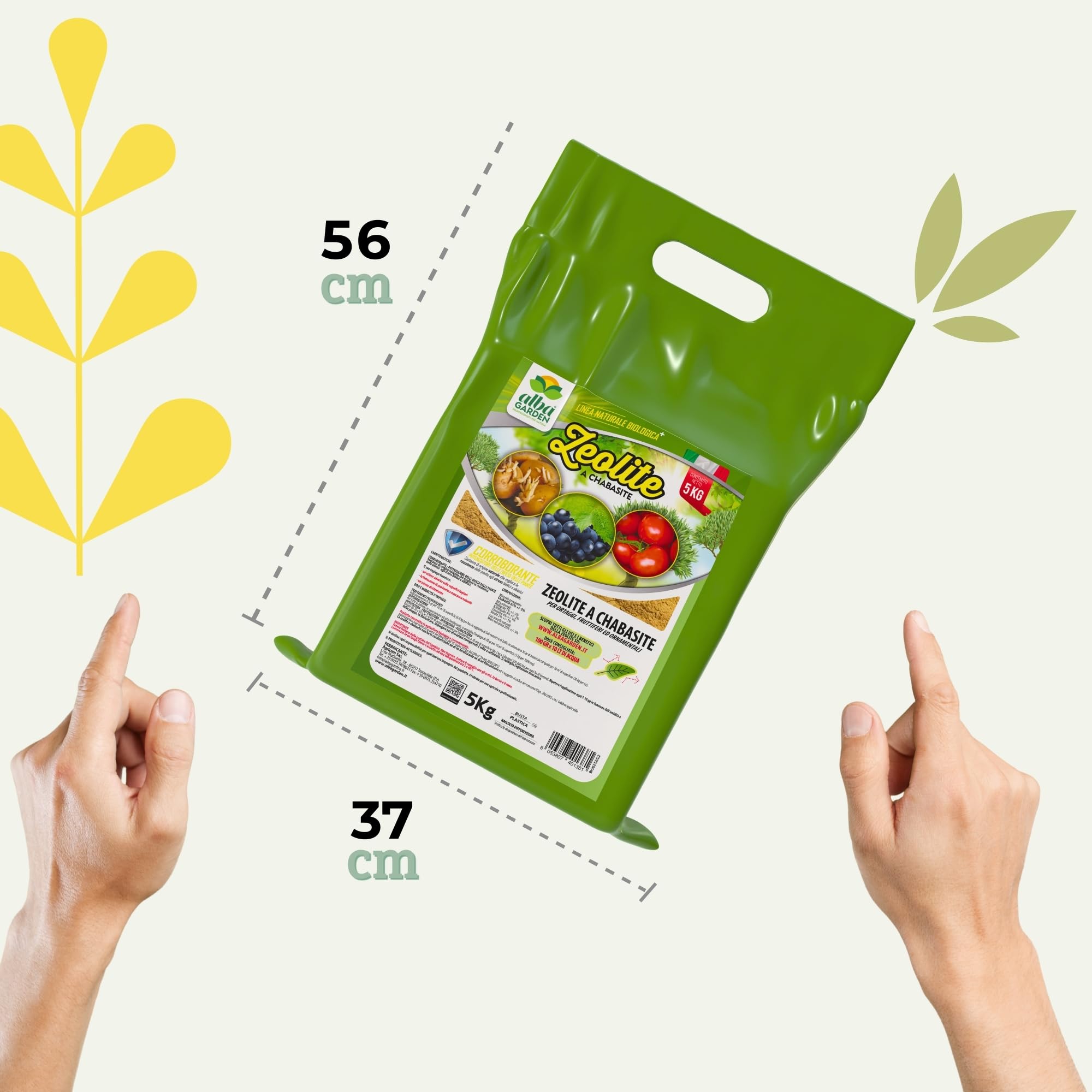 Albagarden - Zeolite per Agricoltura MAXI x 5 KG - Polvere di roccia, Potenziatore delle difese naturali Effetto Insetticida e Fungicida - Zeolite per Piante