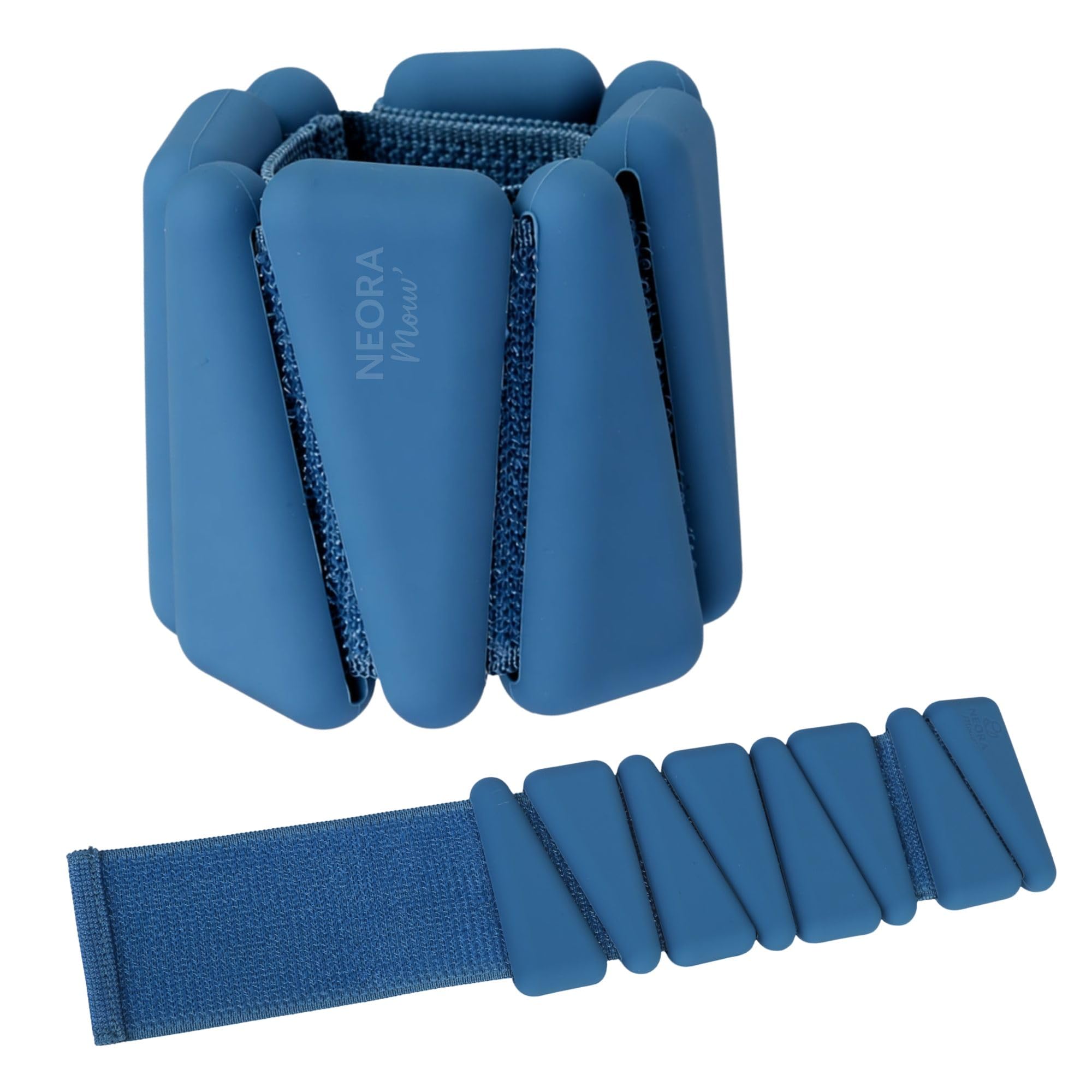 Neora Mouv' Bracelets Lestés Réglables Bleu Brume 900 g la Paire (2 x 450 g) - Poignets et Chevilles - Silicone Confortable - Pilates, Yoga, Marche, Fitness - Pochette de Rangement Incluse