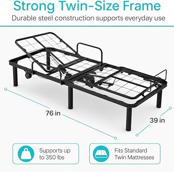 Vive Adjustable Bed Base Frame (Twin) - Electric Heavy Duty Metal Platform Bed Frame with Adjustable Base for Hospital Mattress - Remote for Head, Leg & Foot Incline - Dual USB Ports - Easy Assembly