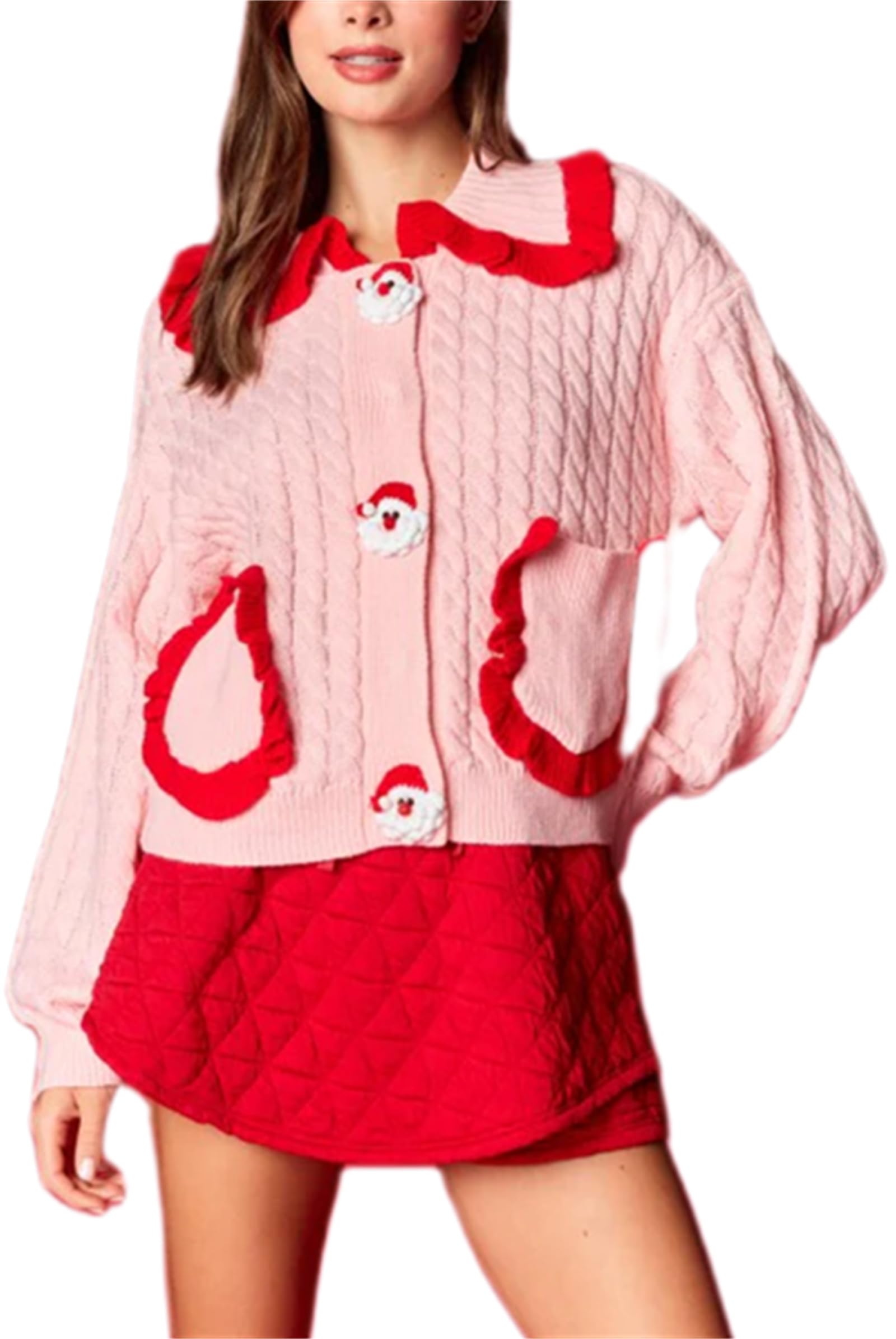 Women Shawl Collar Cardigan Sweater Lobster Print Long Sleeve Button Down Jumper Tops Vintage Chunky Knit Coat