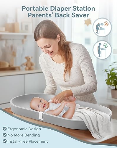 Miniatura 6 de COMOMY Cambiador de bebé para aparador  Cambiador lavable con cinturón de sujeción, impermeable, suave, ligero y portátil, fácil de limpiar para el