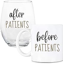 Best Before Patients, After Patients 11 oz Coffee Mug and 15 oz Stemless Wine Glass Set - Unique Gift Idea for Dentist, Dental, Medical, Hygienist, Doctor, Physician, Nurse - Perfect Graduation Gifts Review 