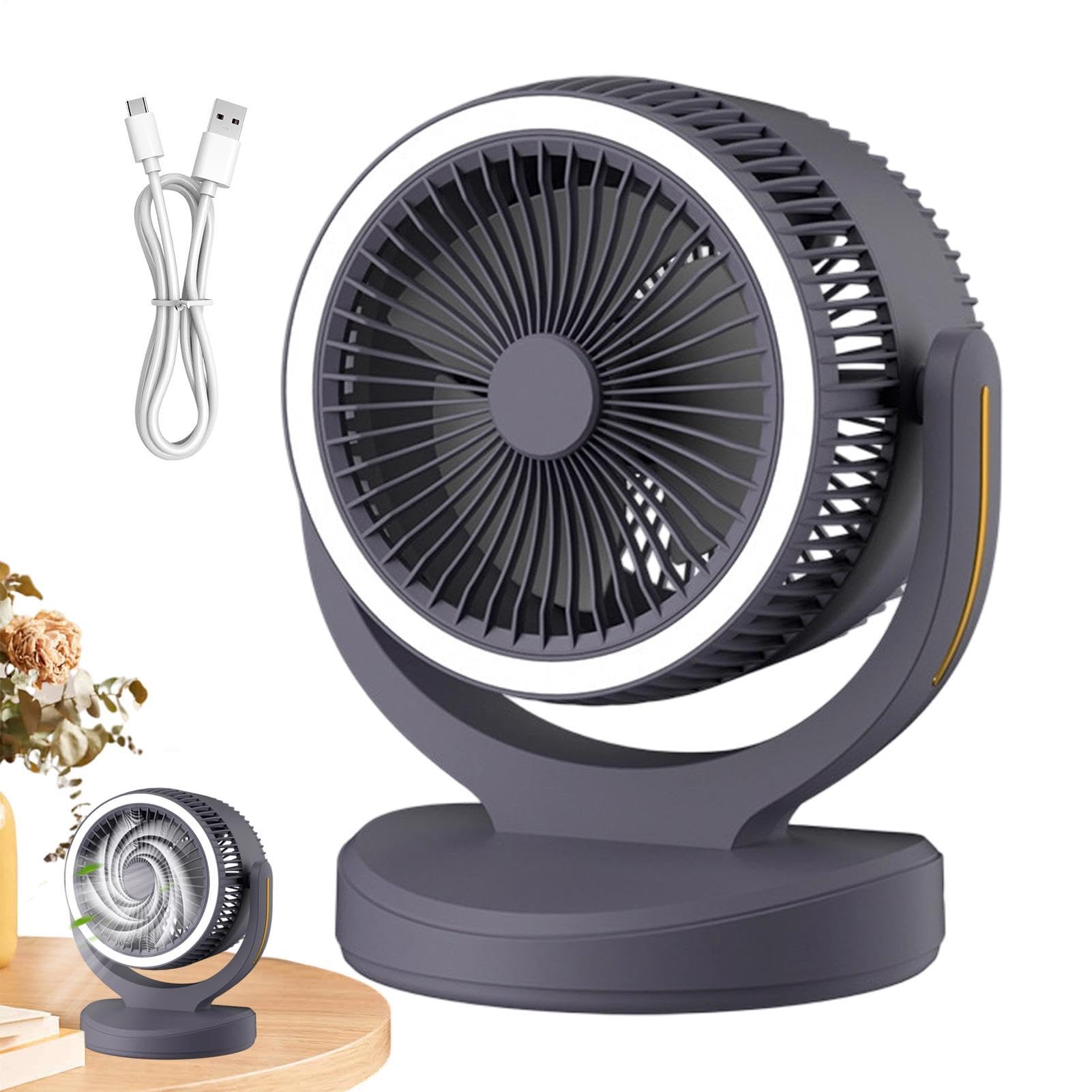 Ventilatori da tavolo per la camera da 3 Velocità Silenzioso con Luce LED | Ventilatore Personale Da Tavolo Adulti, Soggiorno, Casa, Appartamento, Ufficio, Studio, Uso Interno