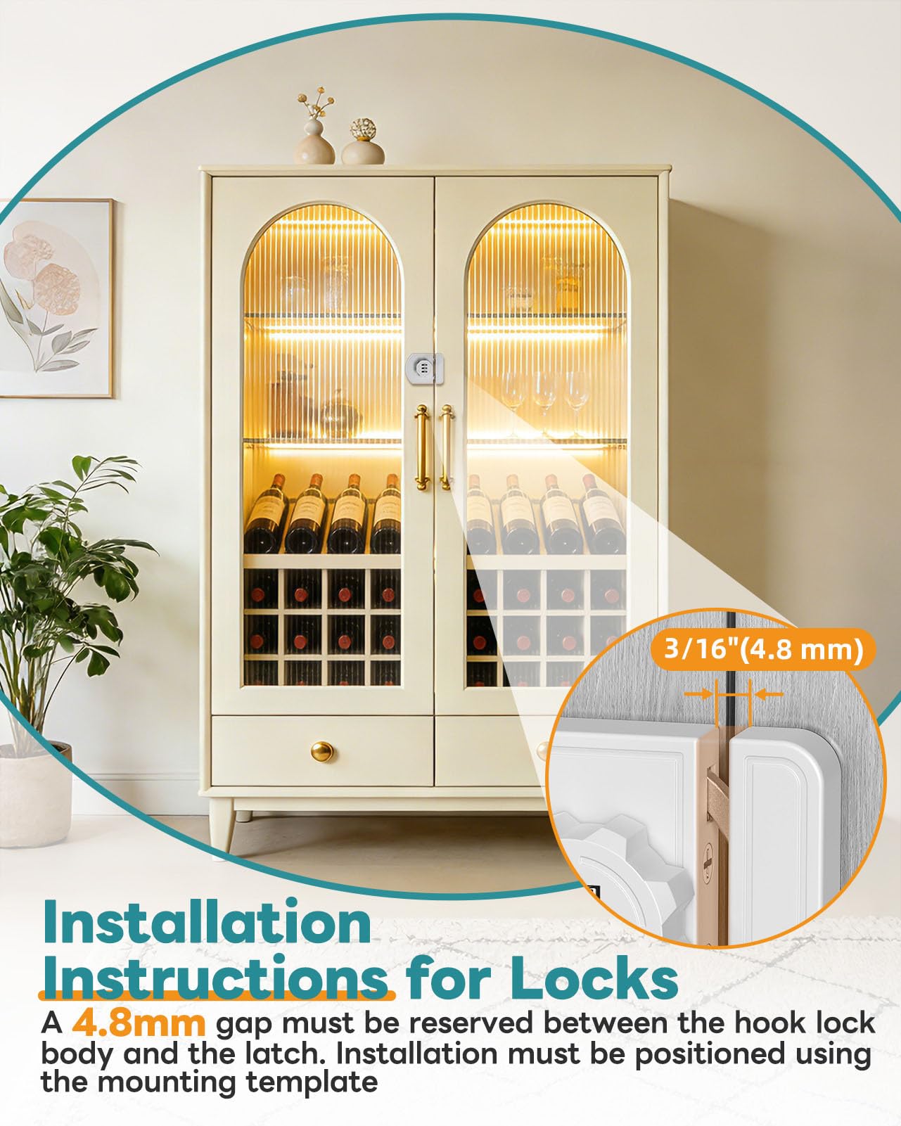Serrature per armadietti, con combinazione, serratura senza chiave a 180 gradi, con combinazione anti-leva, serratura con password a 3 cifre, per armadi, armadi, porte scorrevoli/scorrevoli