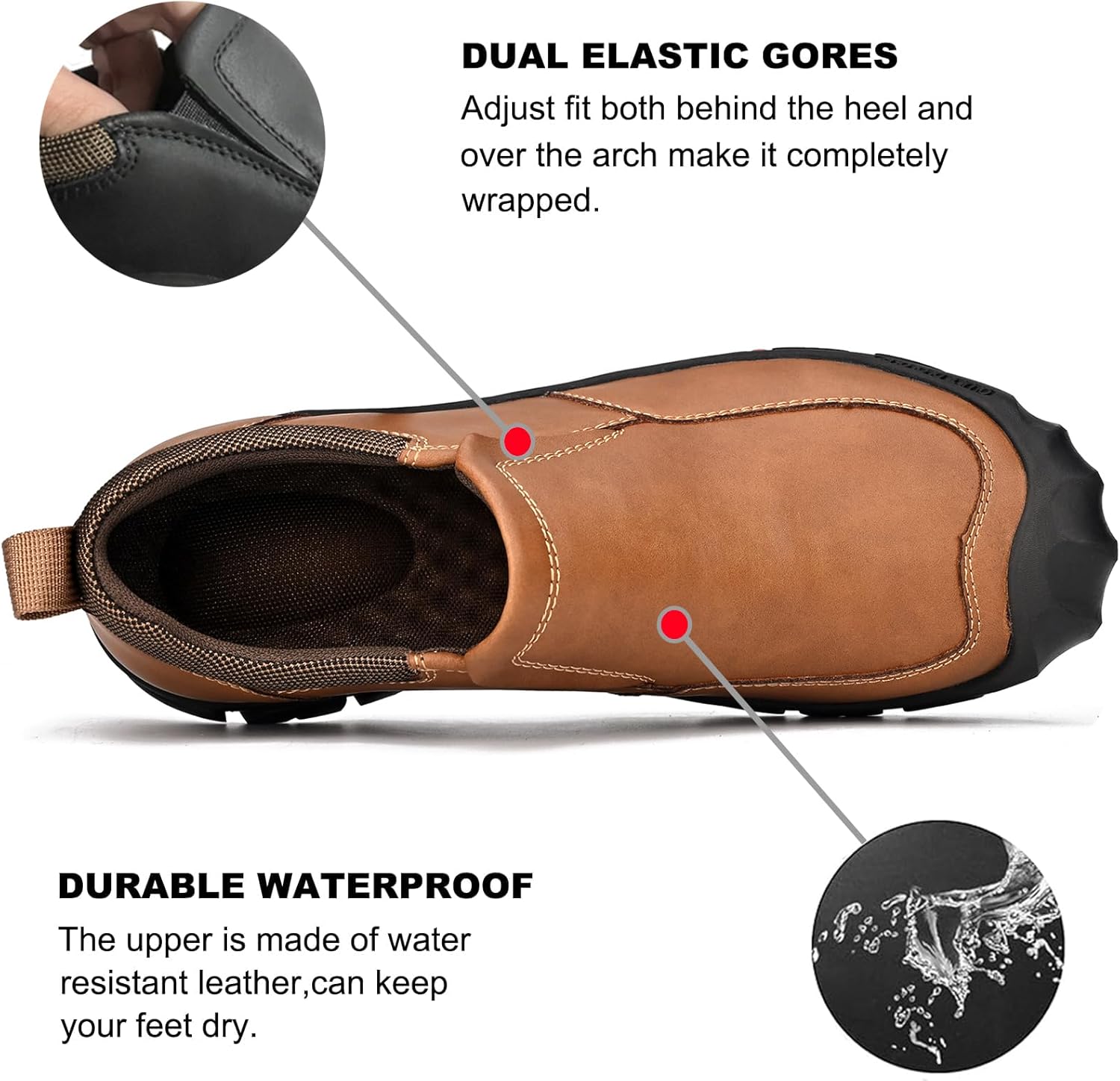 Mens Leather Slip On Hiking Outdoor Waterproof Causal Loafers Work Walking Shoes - Image 4
