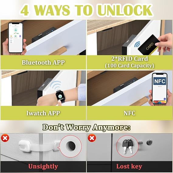 Anweller Smart Cabinet Lock, RFID Bluetooth Drawer Lock for Children, Hidden Baby Proofing Child Safety Locks for Liquor Cabinet Drawer Cupboard Desk Dresser Adults, Black