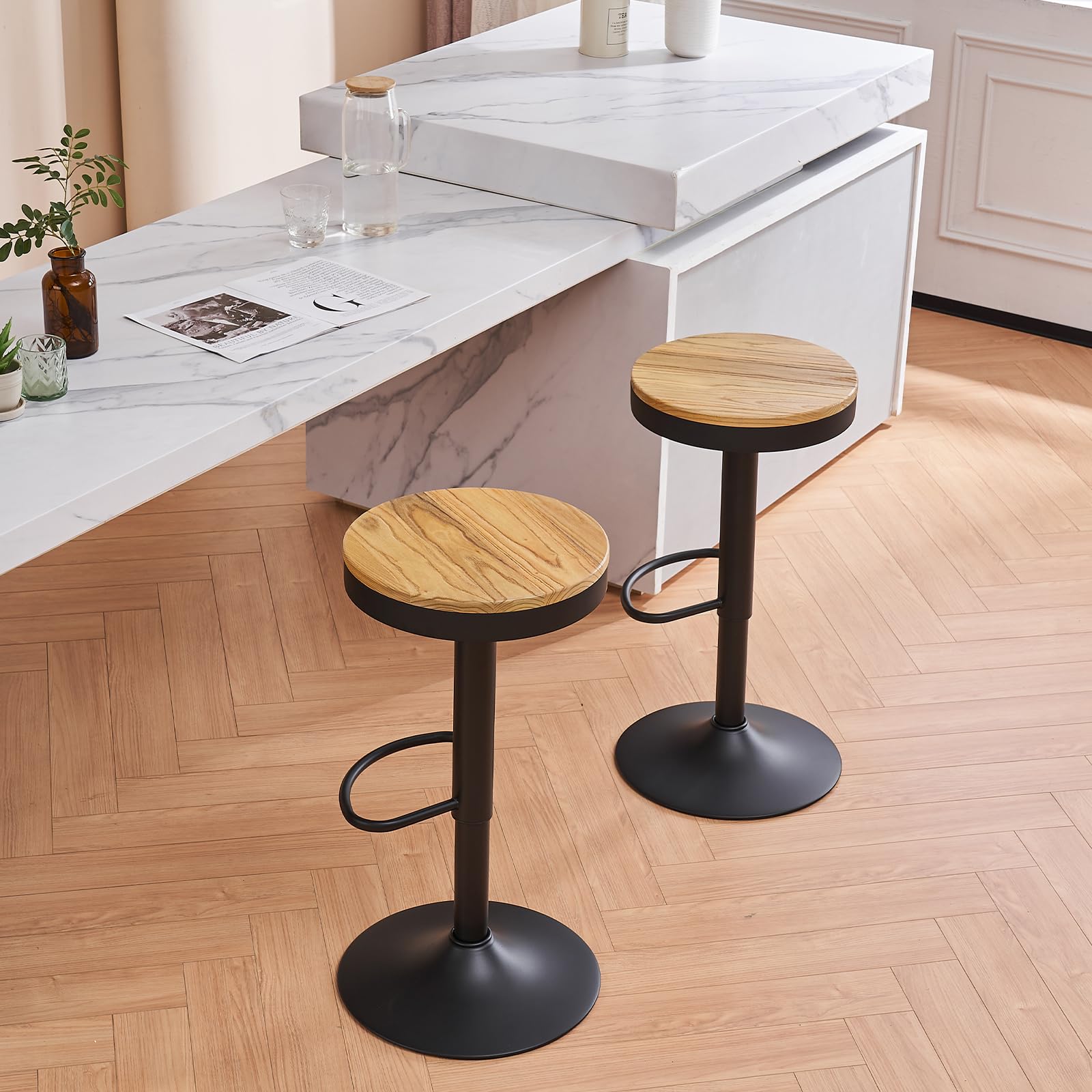 Sgabelli Da Bar Girevoli DUOMAY Set Da 2 | Altezza 66 Cm, Seduta In Lino Grigio, Poggiapiedi - 4