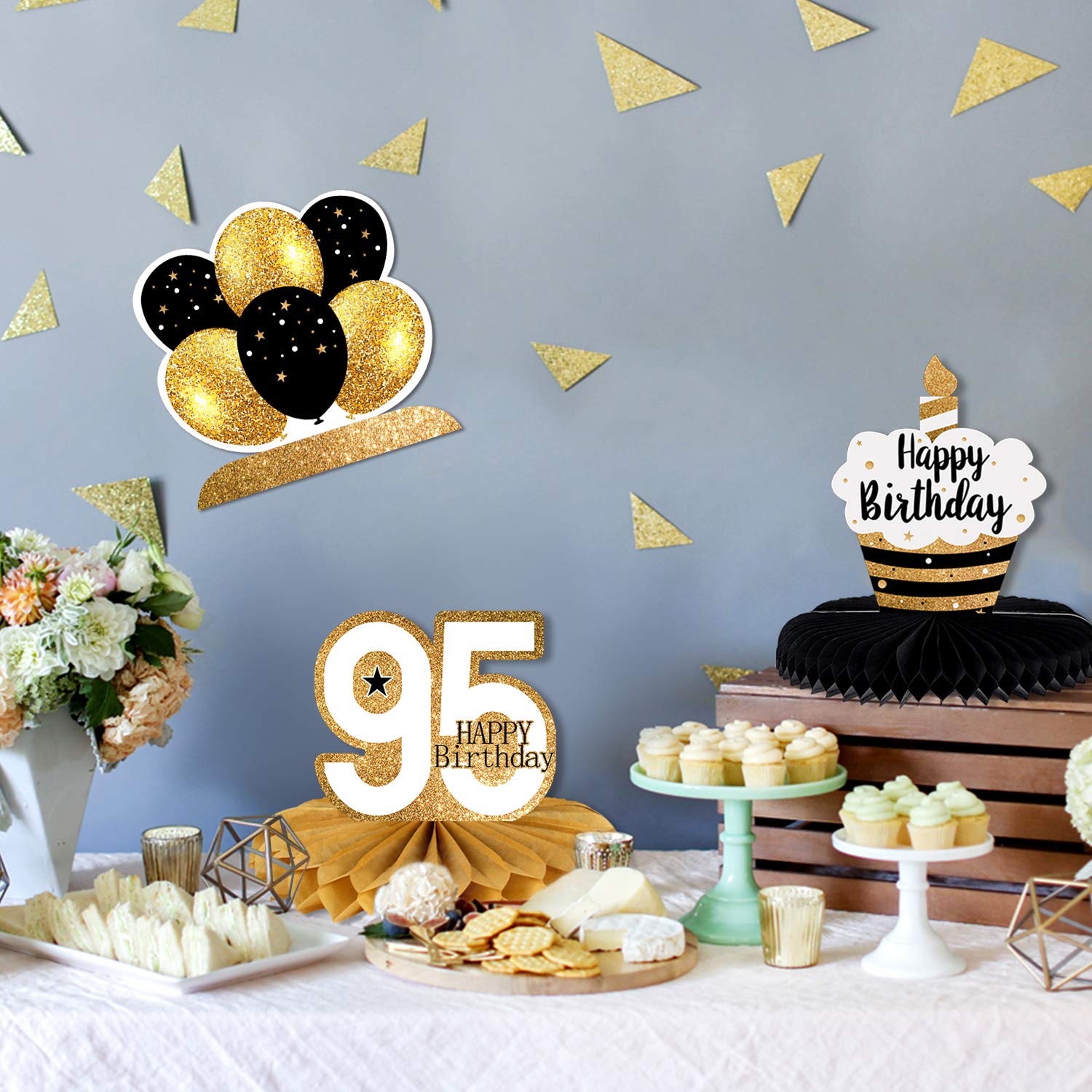 LINGTEER 'Happy 95th Birthday' stół o strukturze plastra miodu elementy centralne Cheers to 95th Birthday 95 Years Old Party dekoracje stołu znak podarunkowy.