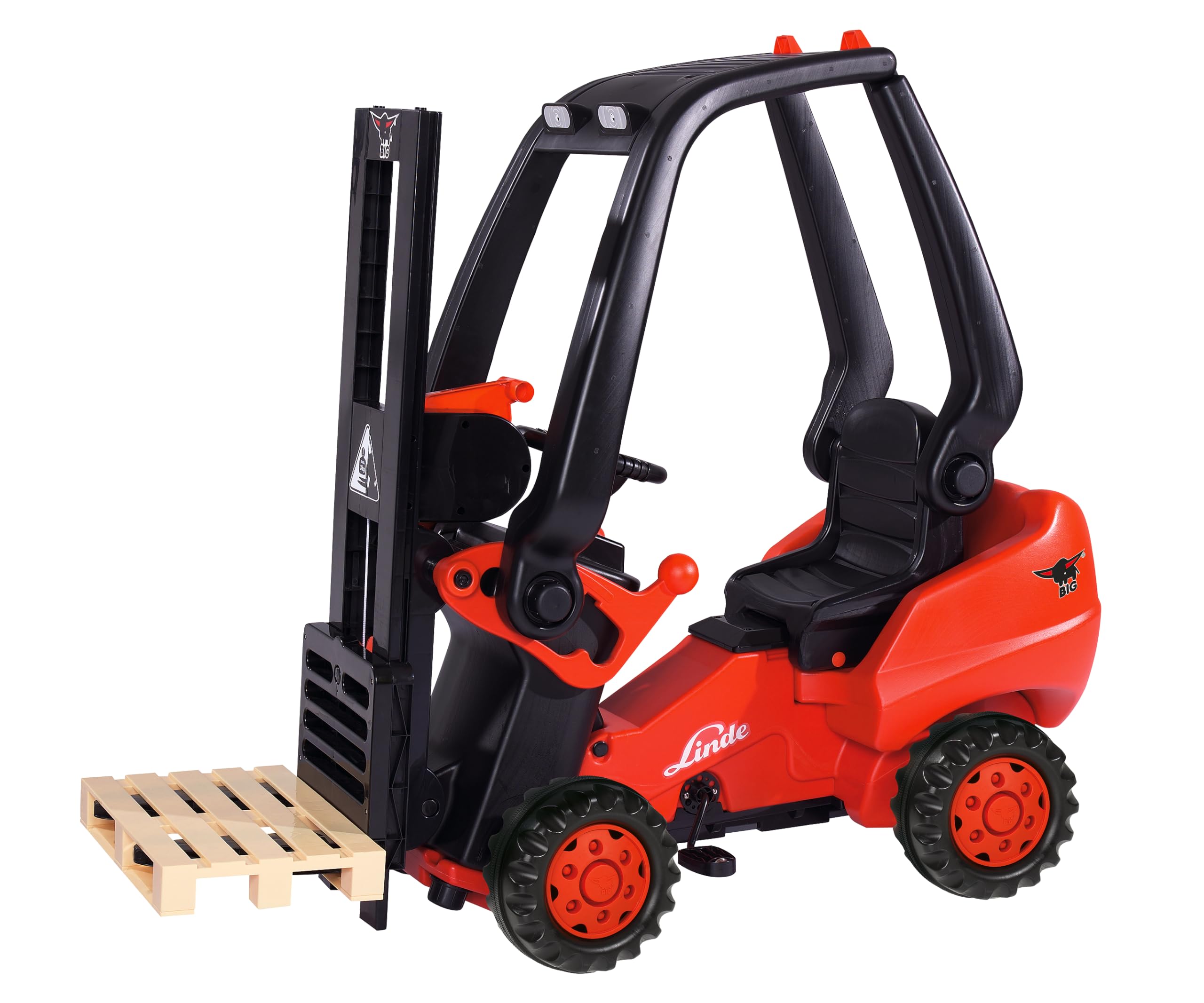 Big - Linde Forklift - Kindergabelstapler, Spielfahrzeug mit Präzisionskettenantrieb, Verstellbarer Sitz, bis 50 kg, Linde Lizenz, für Kinder ab 3 Jahren