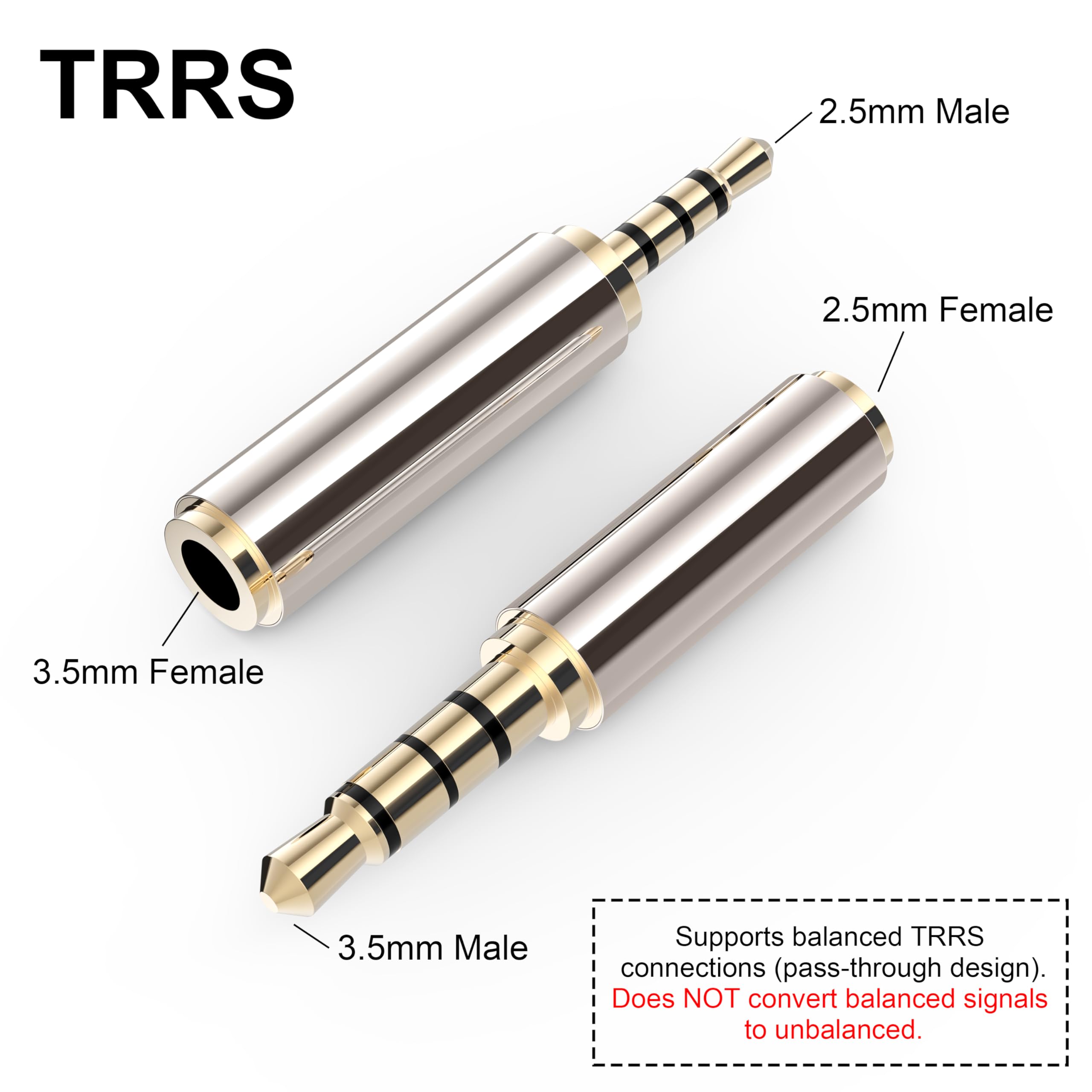 2,5 mm auf 3,5 mm Adapter und 3,5 mm auf 2,5 mm Adapter, vergoldeter Klinkenstecker, Stereo-Vollmetall-Stecker, Konverter für Smartphones, Kopfhörer, Mikrofon, Tablets, unterstützt
