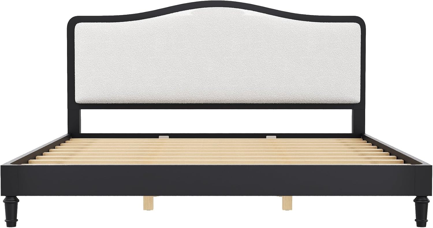 Harper & Bright Designs King Size Upholstered Bed Frame with Headboard, Solid Wood Platform Bed with Wooden Slat Support, No Box Spring Needed, Easy Assembly,Black