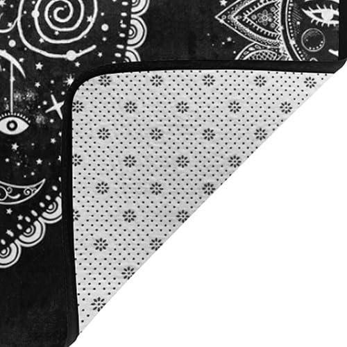 Miniatura 6 de Alfombra antideslizante para interiores, impermeable, resistente a la suciedad, árbol de la vida, diseño de mandala, luna y sol, color negro, patrón