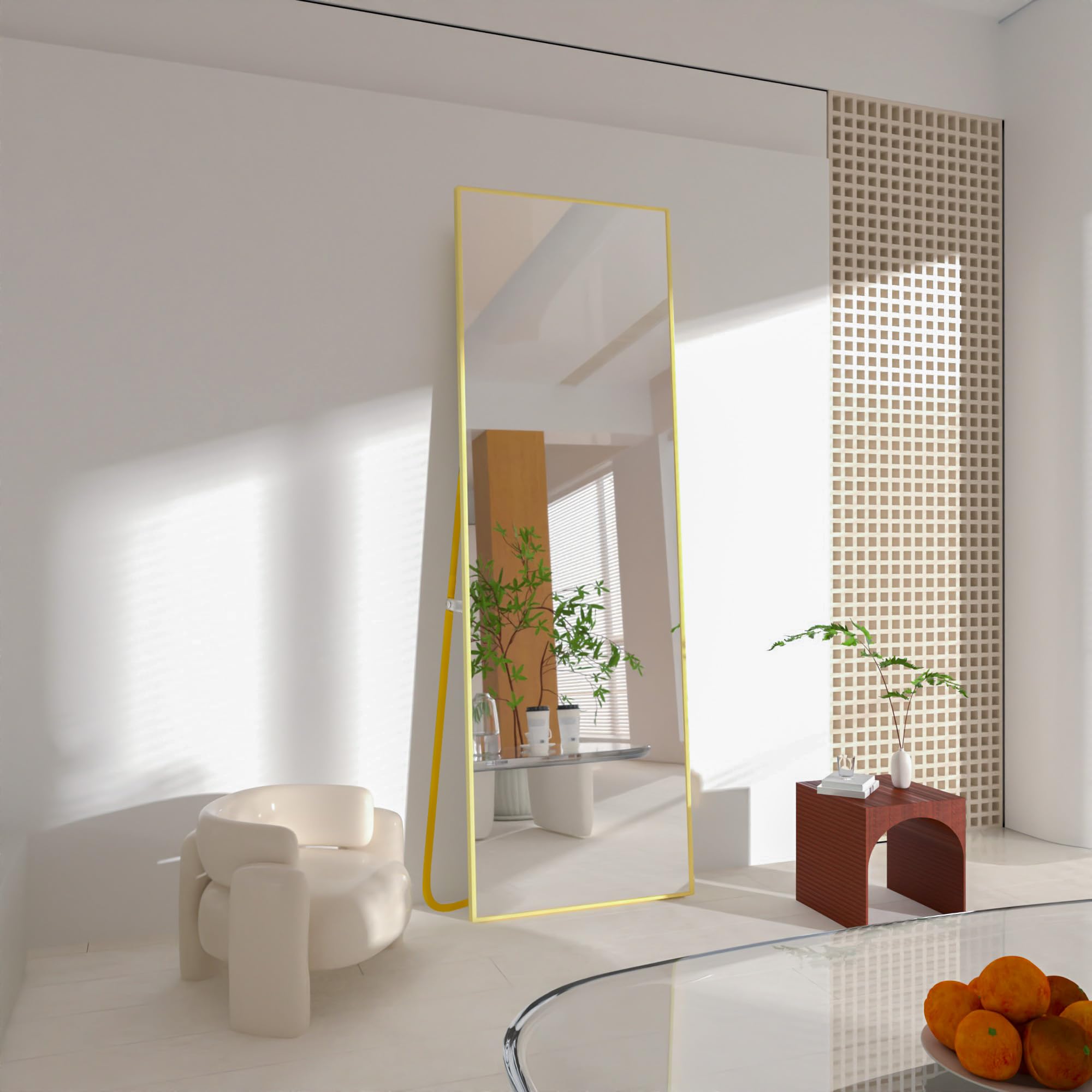 FANYUSHOW Espejo de cuerpo entero 165 x 60 cm con marco de metal dorado, espejo de pie HD grande con gancho para salón, dormitorio y vestidor