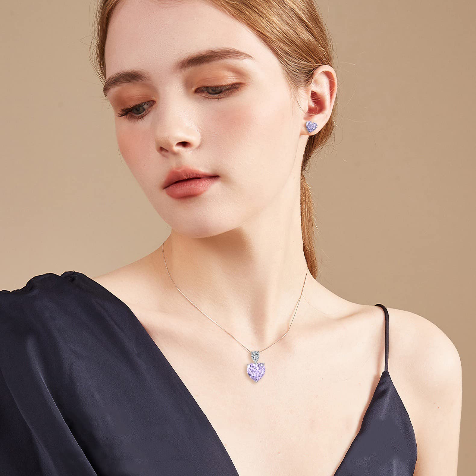 Juego de joyas de plata para mujer, 4 unidades, plata de ley 925, corazón, amor, collar, pendientes, pulsera, anillos, colgante con cadena de plata de 45 cm, pendientes y pulsera y anillos con