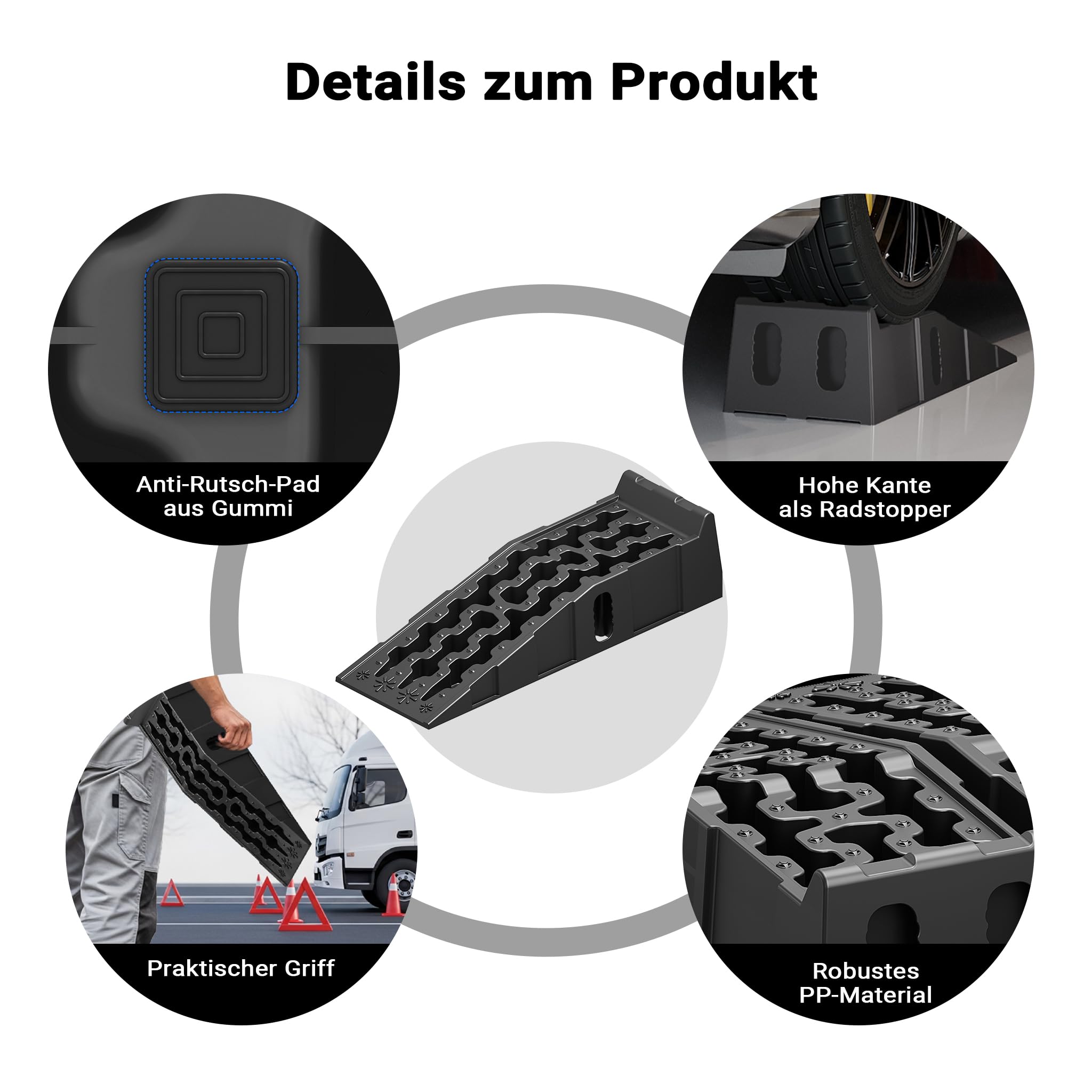 Wiltec Auffahrrampe für Pkw 2er Set bis 5 t Traglast, robuste Autorampen aus PP, Unterlegkeile 90,5 x 30 x 21,5 cm, Auffahrkeile mit rutschsicherem Boden, ideal für Wartungsarbeiten