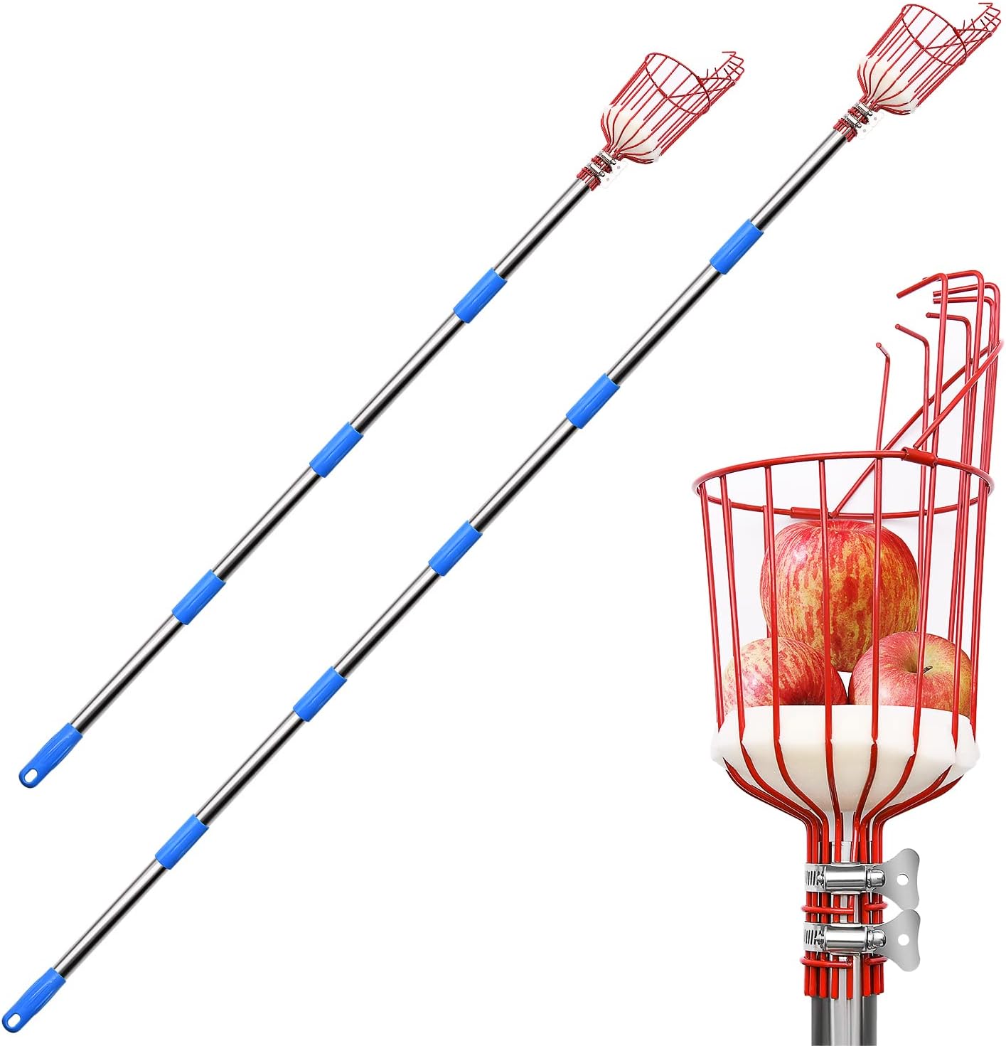 2 Pack Fruit Picker Tool, 8FT and 13FT Fruit Picker Pole