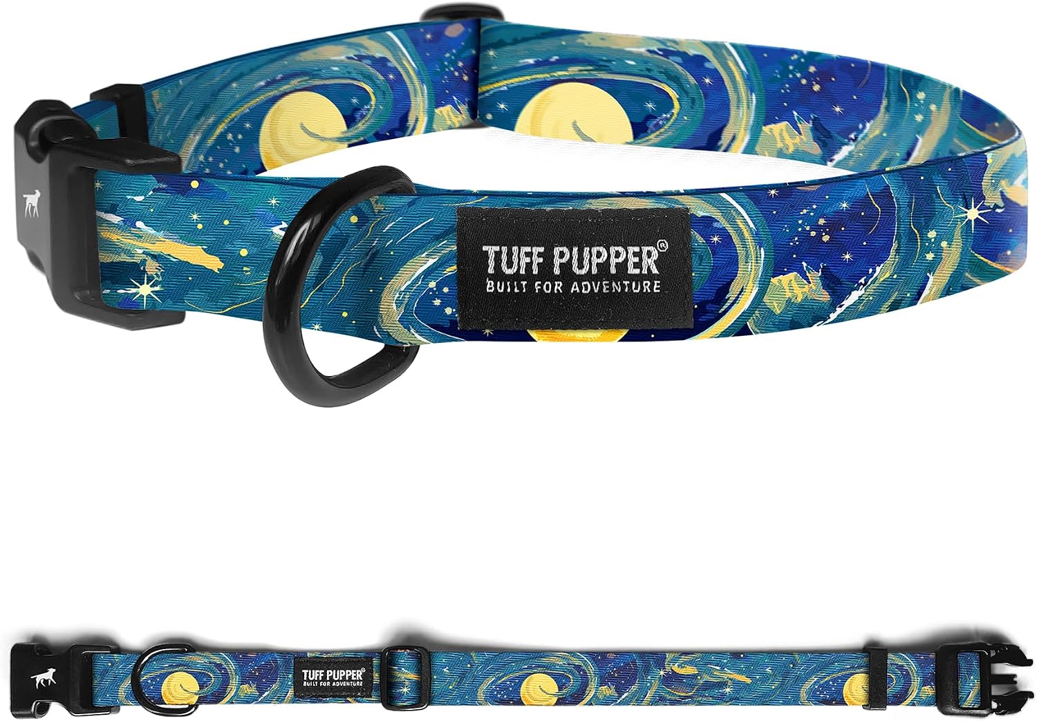 Tuff Pupper Premium Adjustable Dog Collar, Stylish Pattern Collars Designed in USA, Quick Release Buckle, Starry Flow Medium (1 Inch Wide x 13-18 Inch Neck)