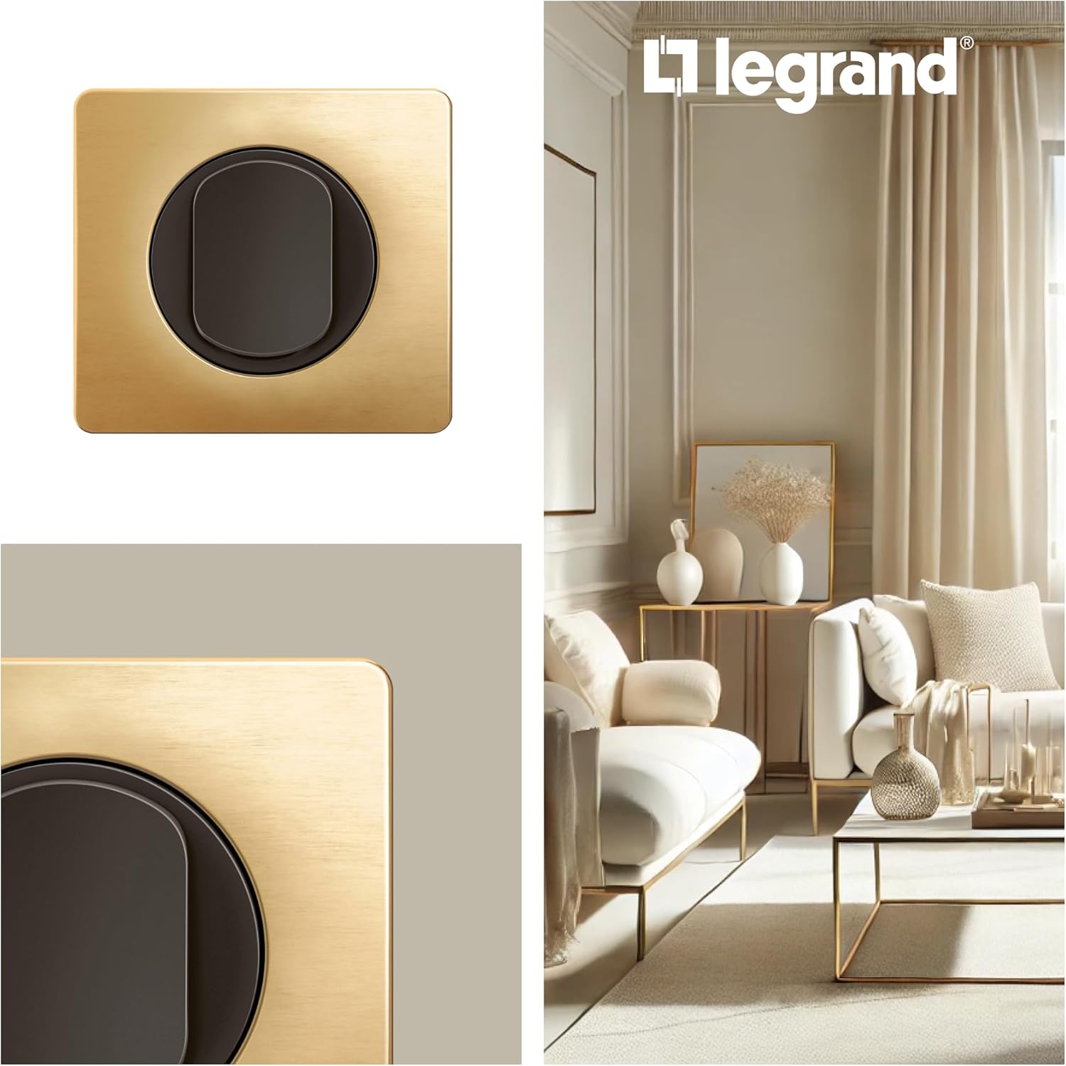LEGRAND - Céliane plate - Finishing plate for sockets and switches Céliane - 1 station - Satin brass