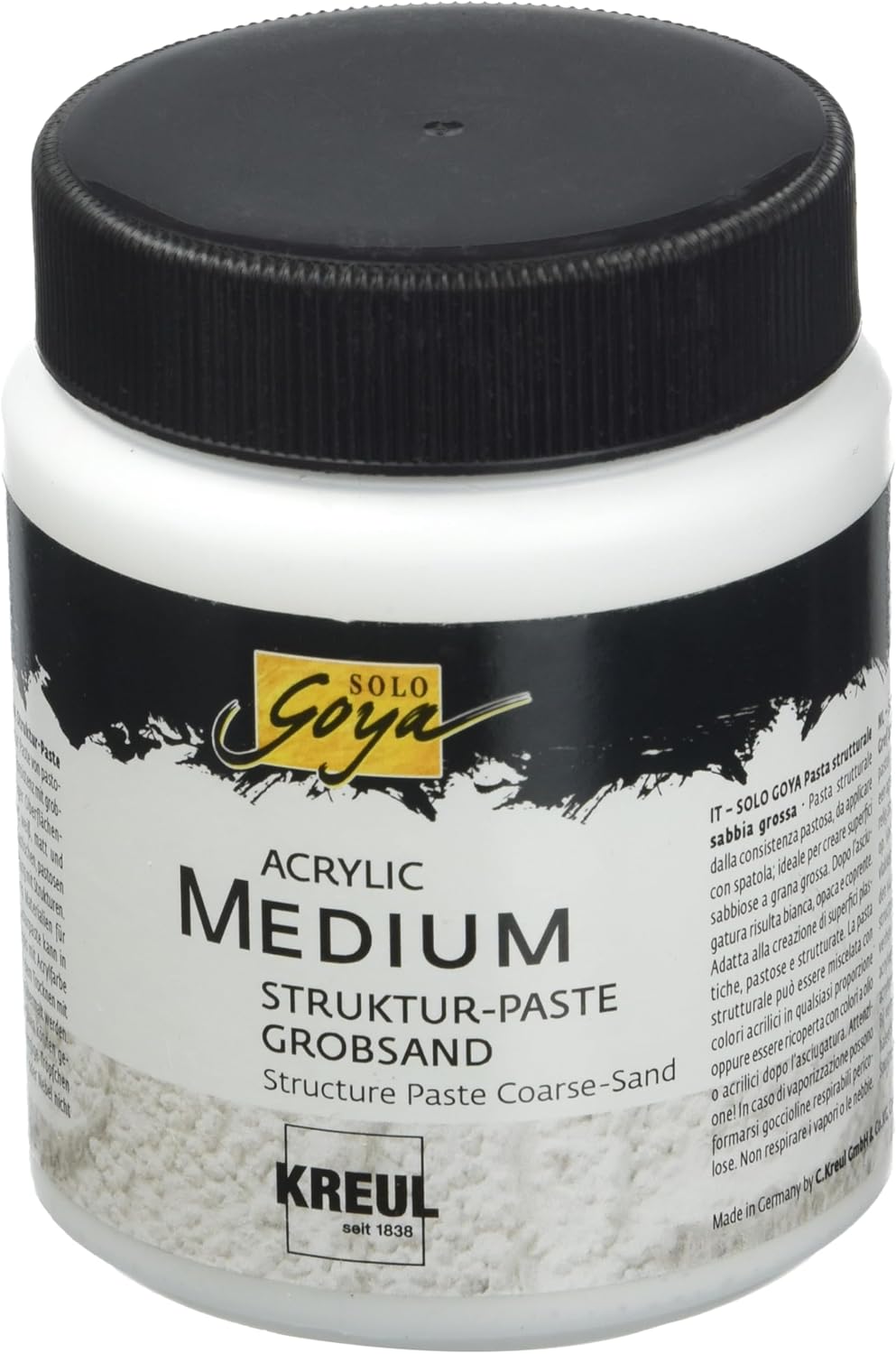 Kreul Solo Goya 85605 Acrylic Medium, White, 250 ml Tub, Structural Paste Coarse Sand, Pastose Filler, with Coarse-Grain Sandy Surface Structure, Can be Dyed and Painted Over