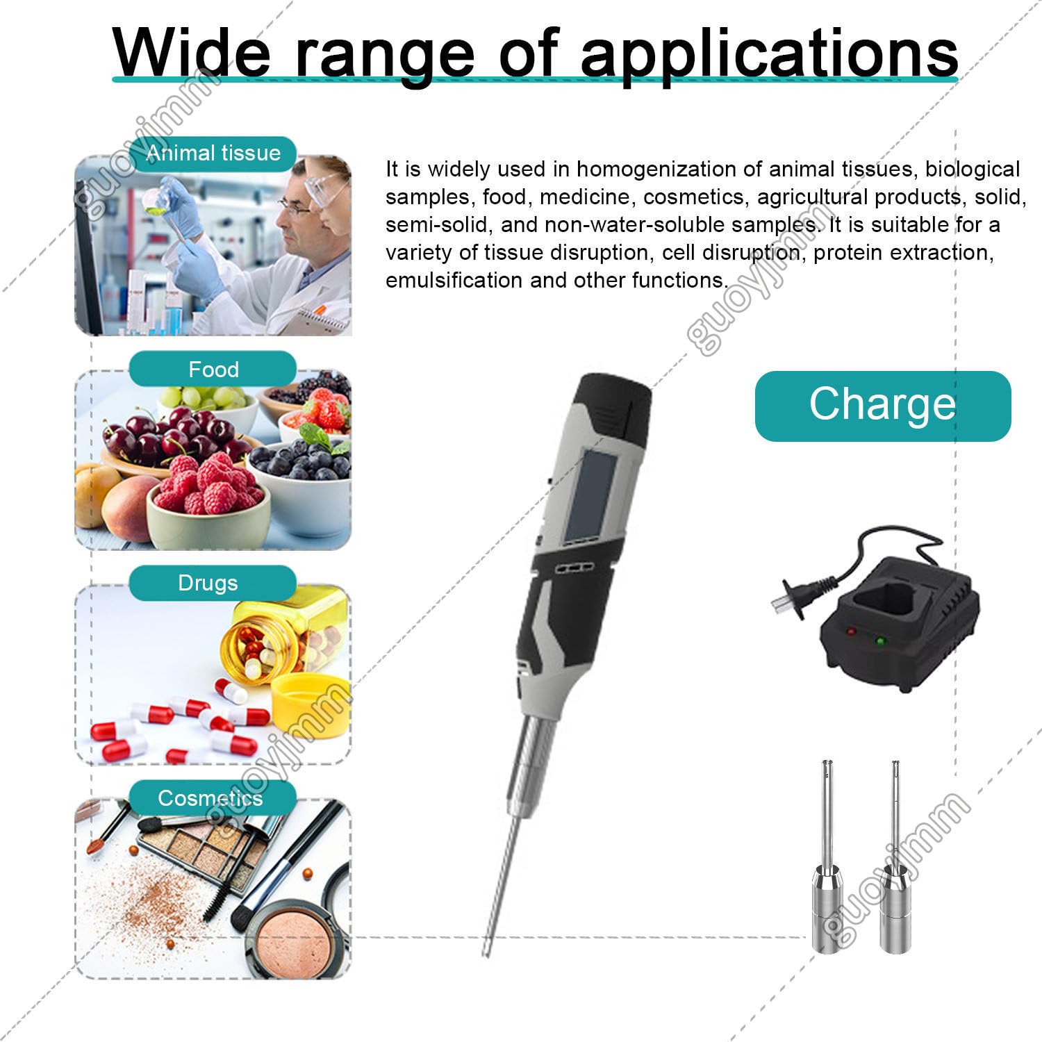Homogeneizador de tejidos de mano, mezclador disruptor celular ajustable de 6 velocidades con cabezales de trabajo de 6 mm, 8 mm, 10 mm para emulsionar y moler, capacidad de 0,5 a 250 ml