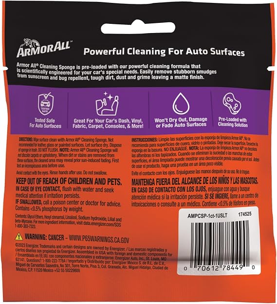 Armor All Cleaning Car Sponge, Car Wash Supplies for Cars, Trucks and Motorcycles, Yellow