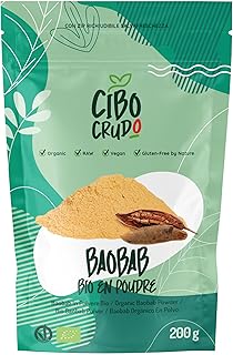 Poudre de Baobab Bio - 200g. Poudre du Fruit de l'Arbre de Vie ou Adansonia. Contient Protéines Fibres Calcium Vitamine C et du Fer.