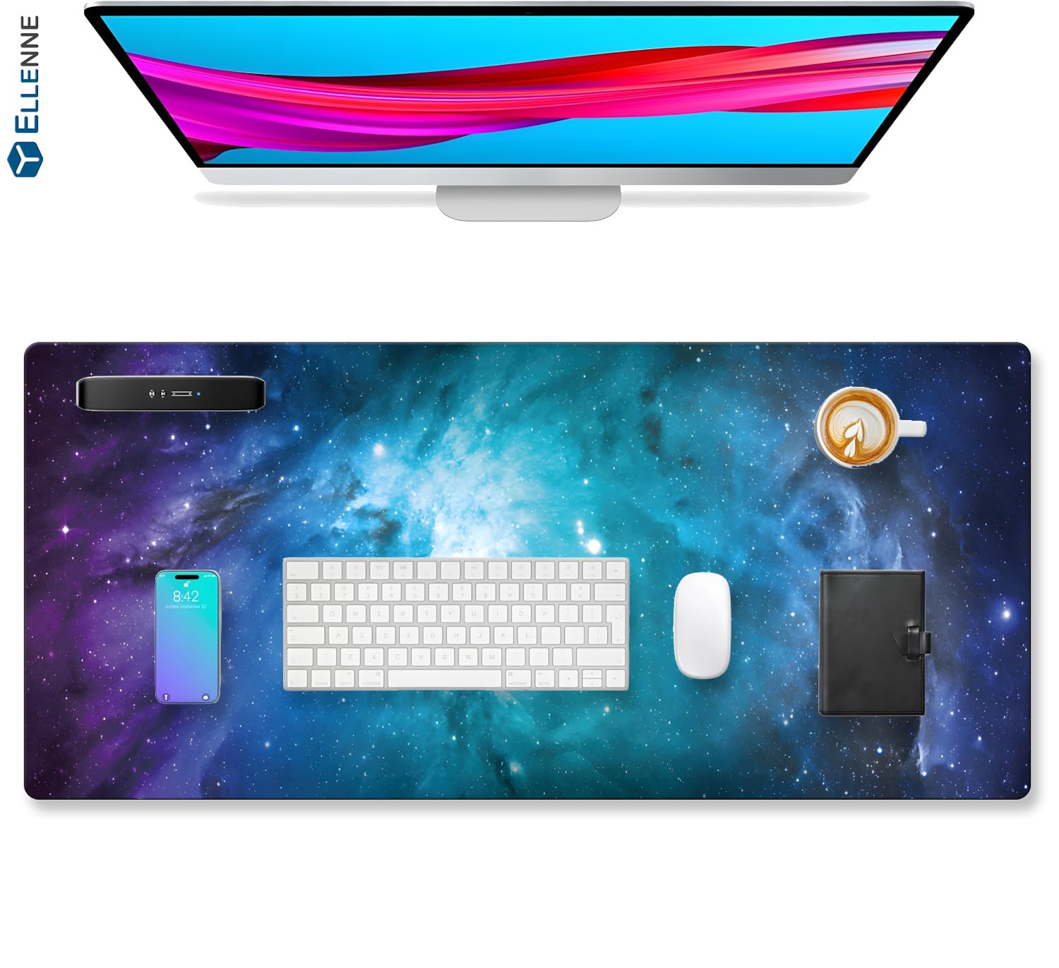 ELLENNE Mousepad XXL 900x400mm Sottomano Scrivania-Abisso Stellato|9 | Tappetino Mouse XXL 900x400mm, Sottomano Scrivania Stampato Fantasie Impermeabile, Mousepad Grande,Bordi Cuciti Casa Ufficio