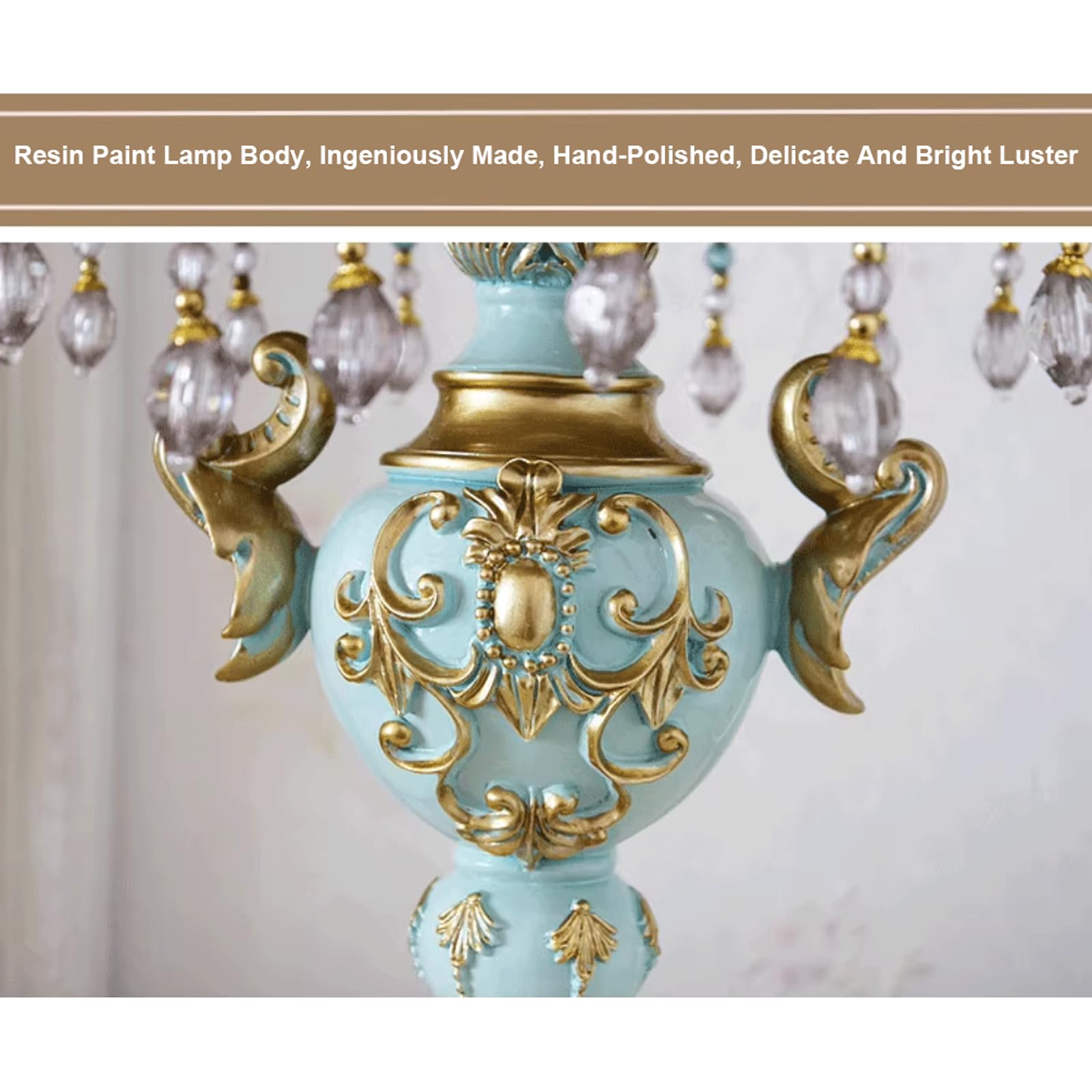 Victoriaanse blauwe tafellamp Europeaan pastorale tafellamp met kralen en stofschaduw antieke bloem decoratief bed bureau nachtkastje lamp voor slaapkamer