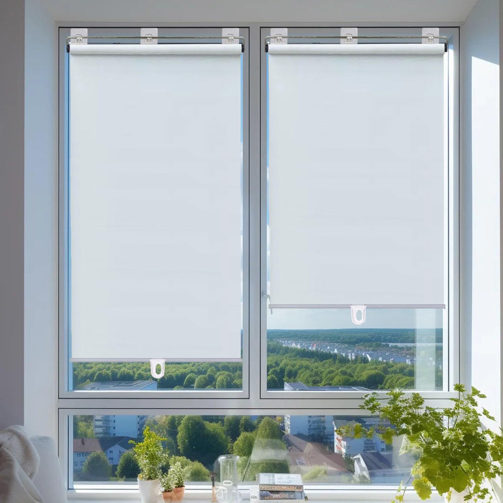 Tzyyao White Suction Cup Roller Blackout Blinds For Windows,Roll Up Indoor Sun Protection Shades,32-150Cm Wide Telescopic Window Shades,Temporary Privacy Blinds For Bedroom/Study/Office,-60X150cm(23.6X59in)