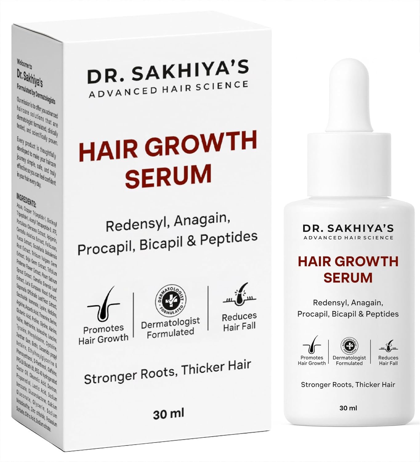Dr. Sakhiya’s Hair Growth Serum | Anti Hair Fall & Hair Regrowth Solution with Redensyl, Anagain, Procapil, Bicapil & Pept...