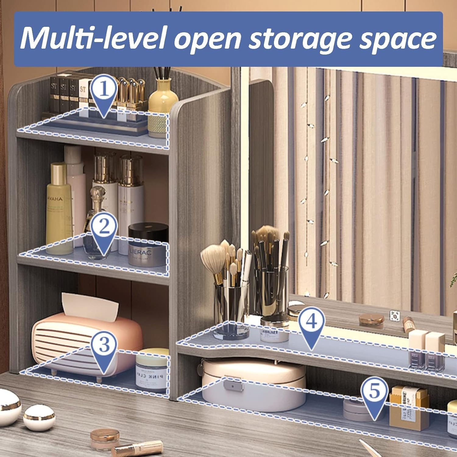 ダークグレー 折りたたみ式ミラー付きドレッサー 楽天市場】ドレッサー 鏡台 三面鏡 鏡裏収納 幅58.5cm プリマ （ 奥行