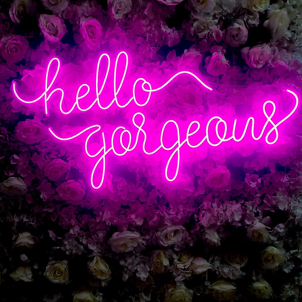 Ulalaza LED Neon Sign Night Light Hello Gorgeous for Home Bedroom Living Room Bar Art Decoration Party Wedding Birthday Christmas with USB Modulator 5v