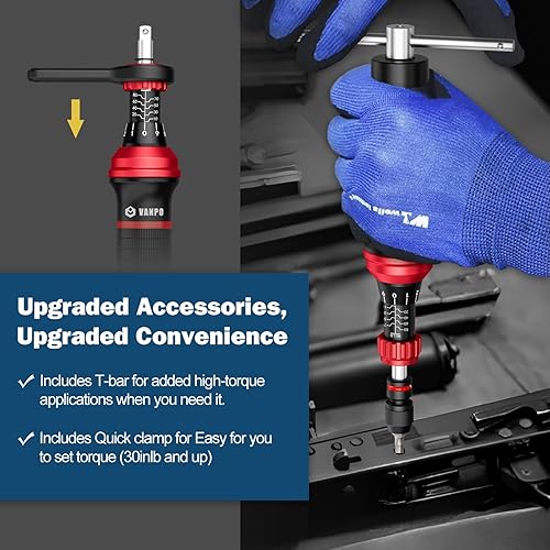 Vista 17 de VANPO Destornillador dinamométrico digital 2.66-53.1 in-lbs/0.3-6 Nm, juego de llaves dinamométricas ajustables con timbre/indicador LED