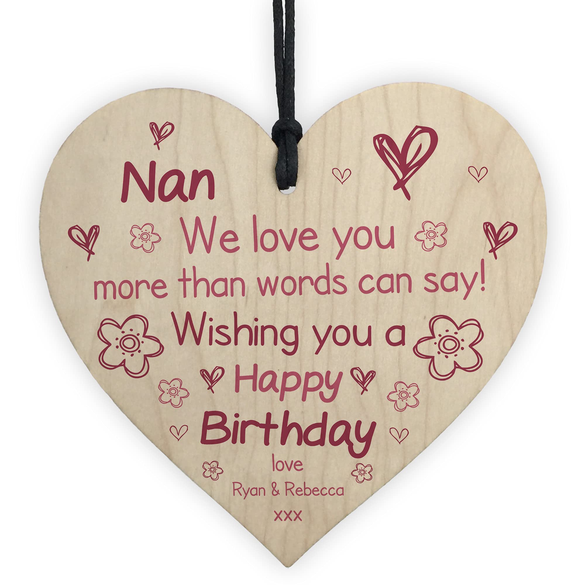Red Ocean PERSONALISED Birthday Gifts For Nan Wooden Heart Sign Nan Grandparent Gifts For Her Keepsake