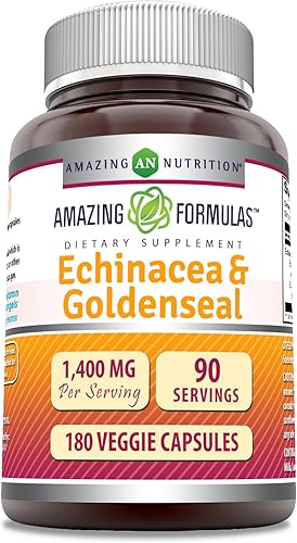 Amazing Formulas Equinácea con sello de oro, 1400 mg por porción, suplemento de 180 cápsulas vegetarianas, sin OMG, sin gluten, fabricado en Estados