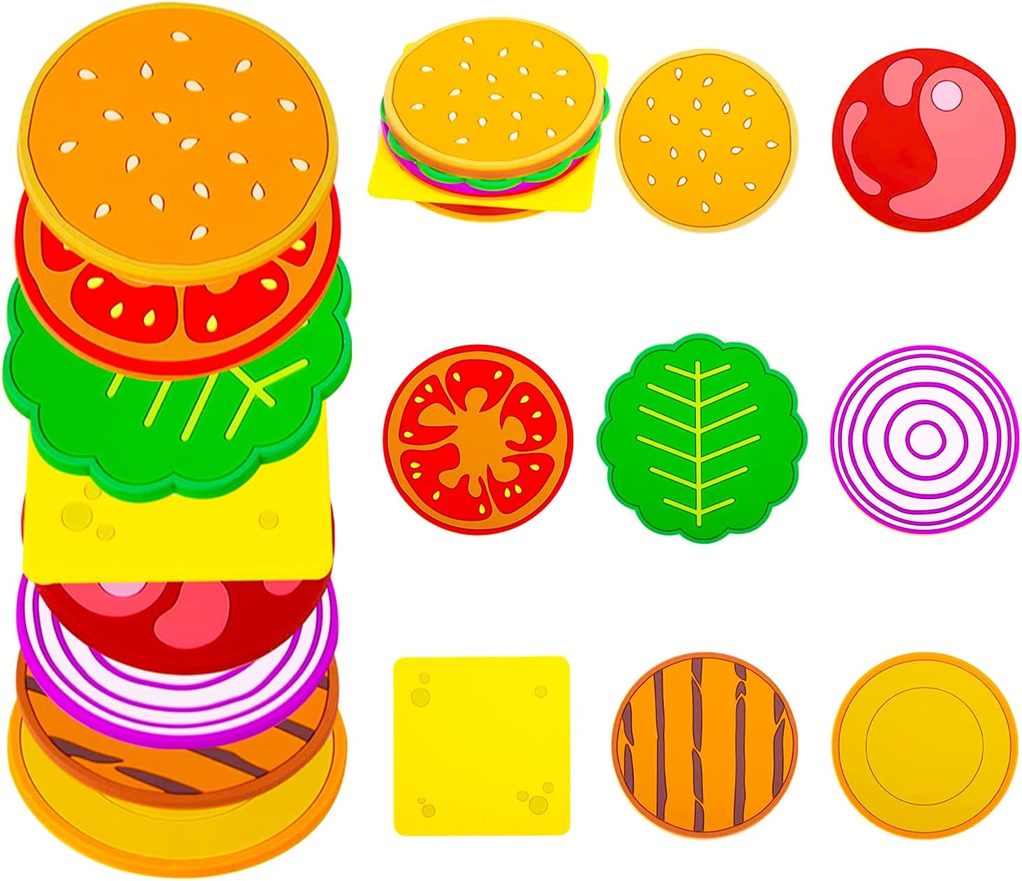 DomeStar 8PCS Sandwich Drink Coaster Set, 3.5inch Non Slip Coasters Drink Cup Mat Creative Hamburger Coasters Food Coasters Home Kitchen Table Office Home Desk Decor Supplies