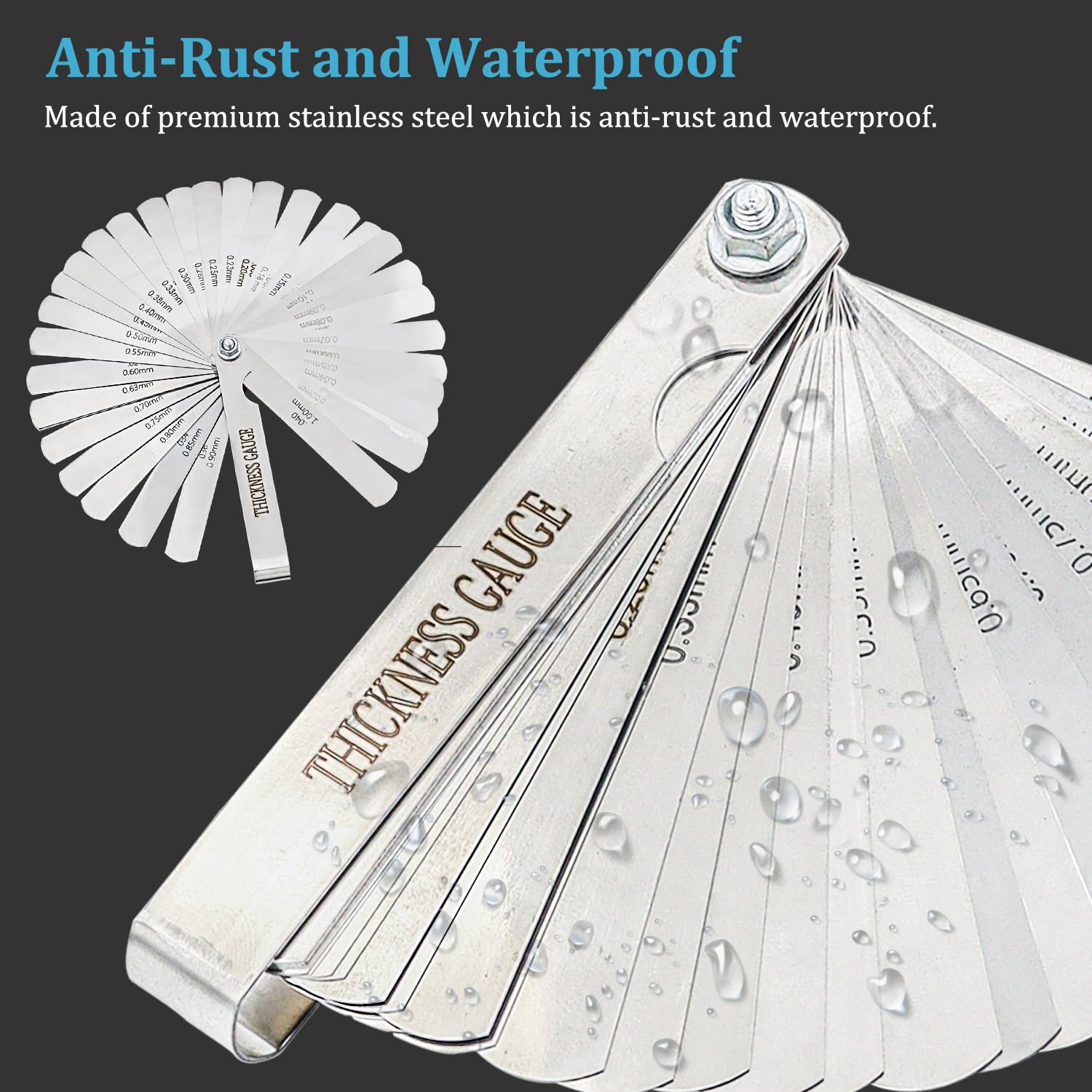 32-teilige Fühlerlehre 0,02–1 Mm (0,0008–0,039 Zoll) – Edelstahl, Metrisch/imperial, Klappbar, Für Gitarre & Zündkerzen