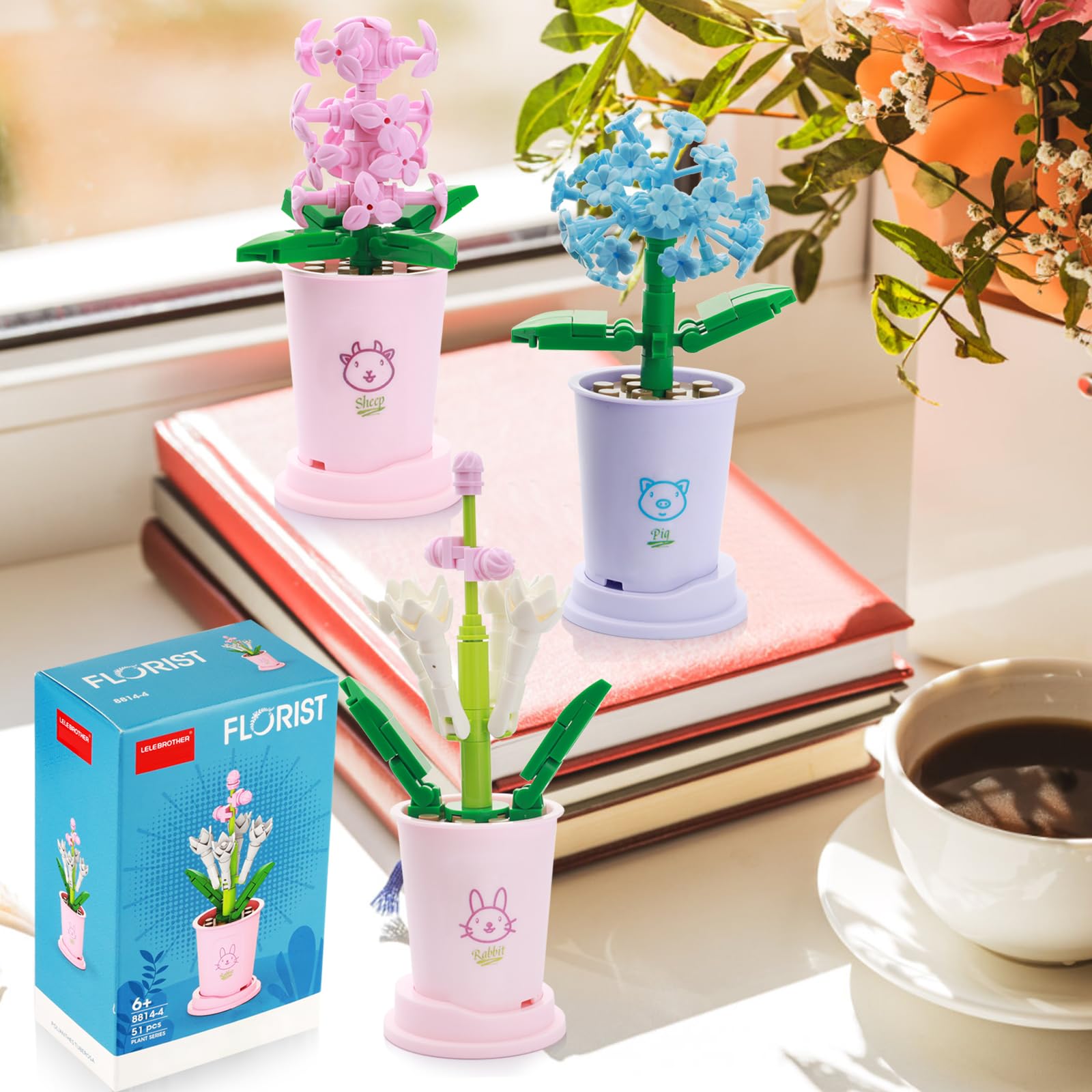 Cheerix Blumen Bausteine Set - 3 Sukkulenten Bonsai Zum Zusammenbauen